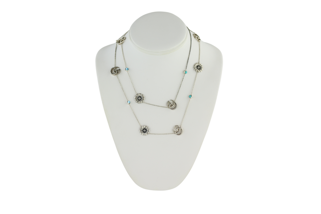 Sterling Silver Marmont Double G & Daisy Long Necklace