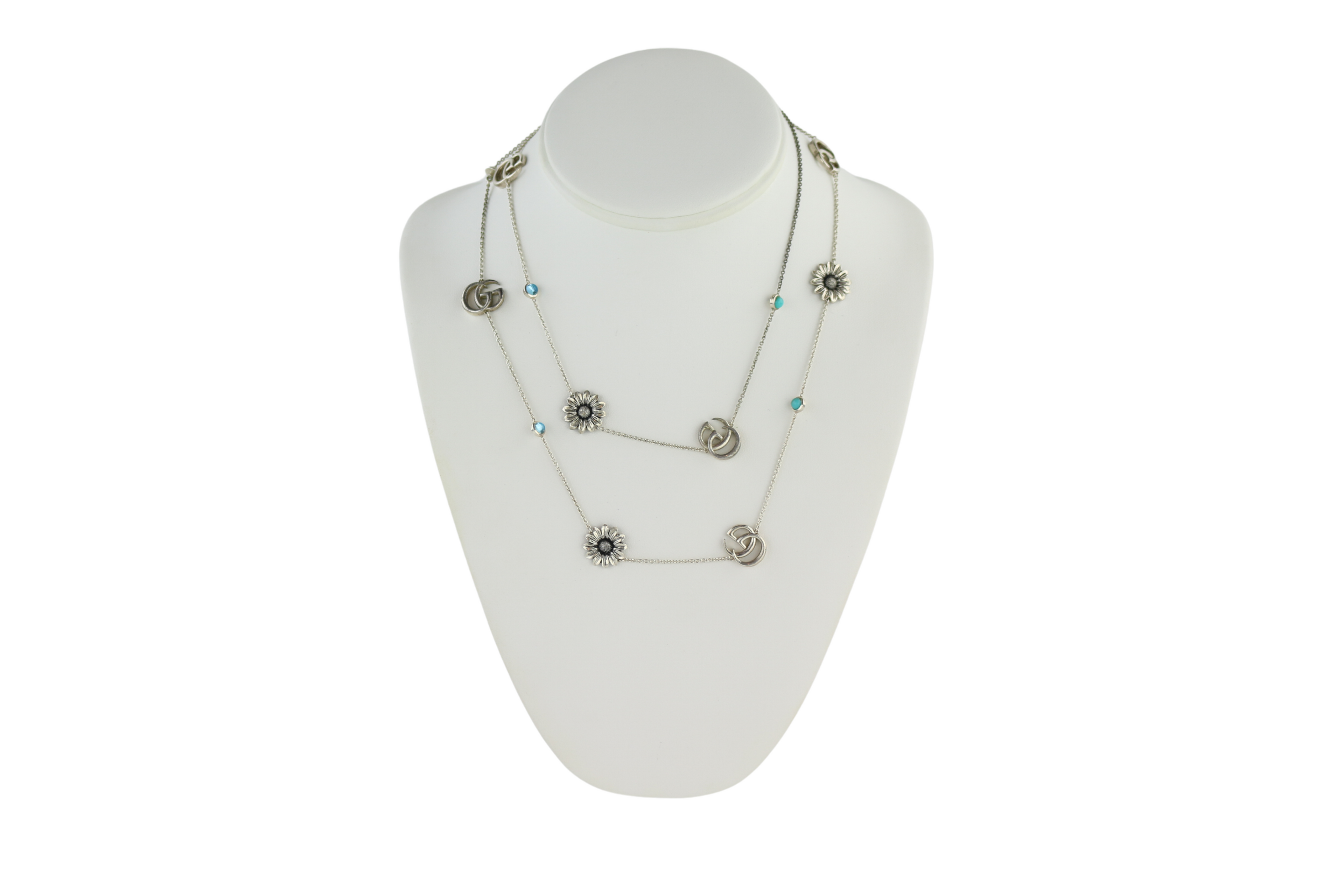 Sterling Silver Marmont Double G & Daisy Long Necklace