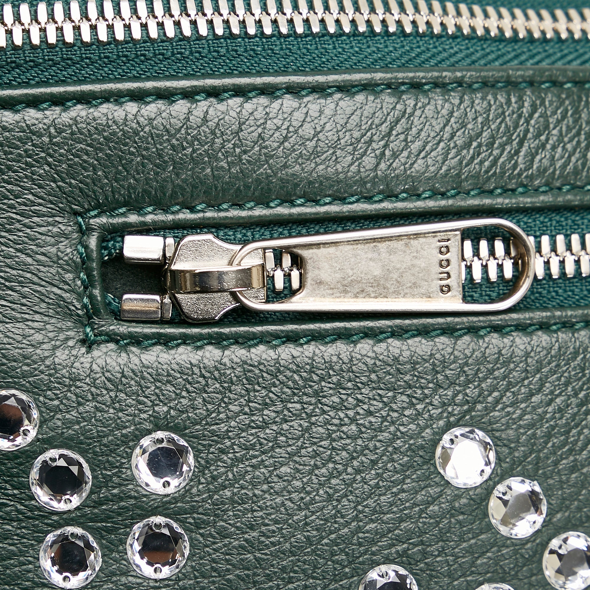 Gucci Web Belt Bag Green Crystal Embellished Leather