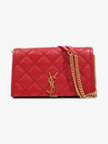Saint Laurent Becky Chain Wallet Red Leather