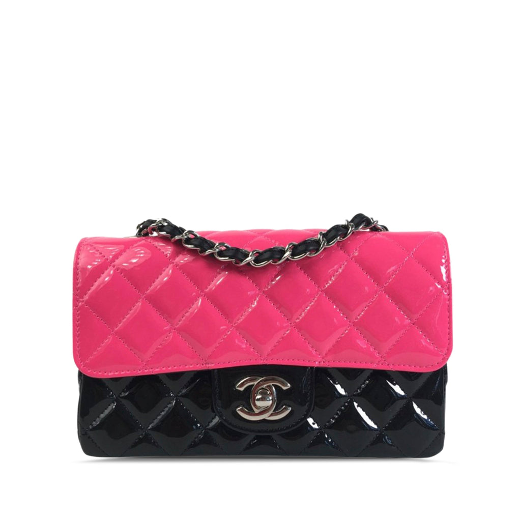 Chanel Rectangular Flap Mini Bicolor Patent Leather Silver