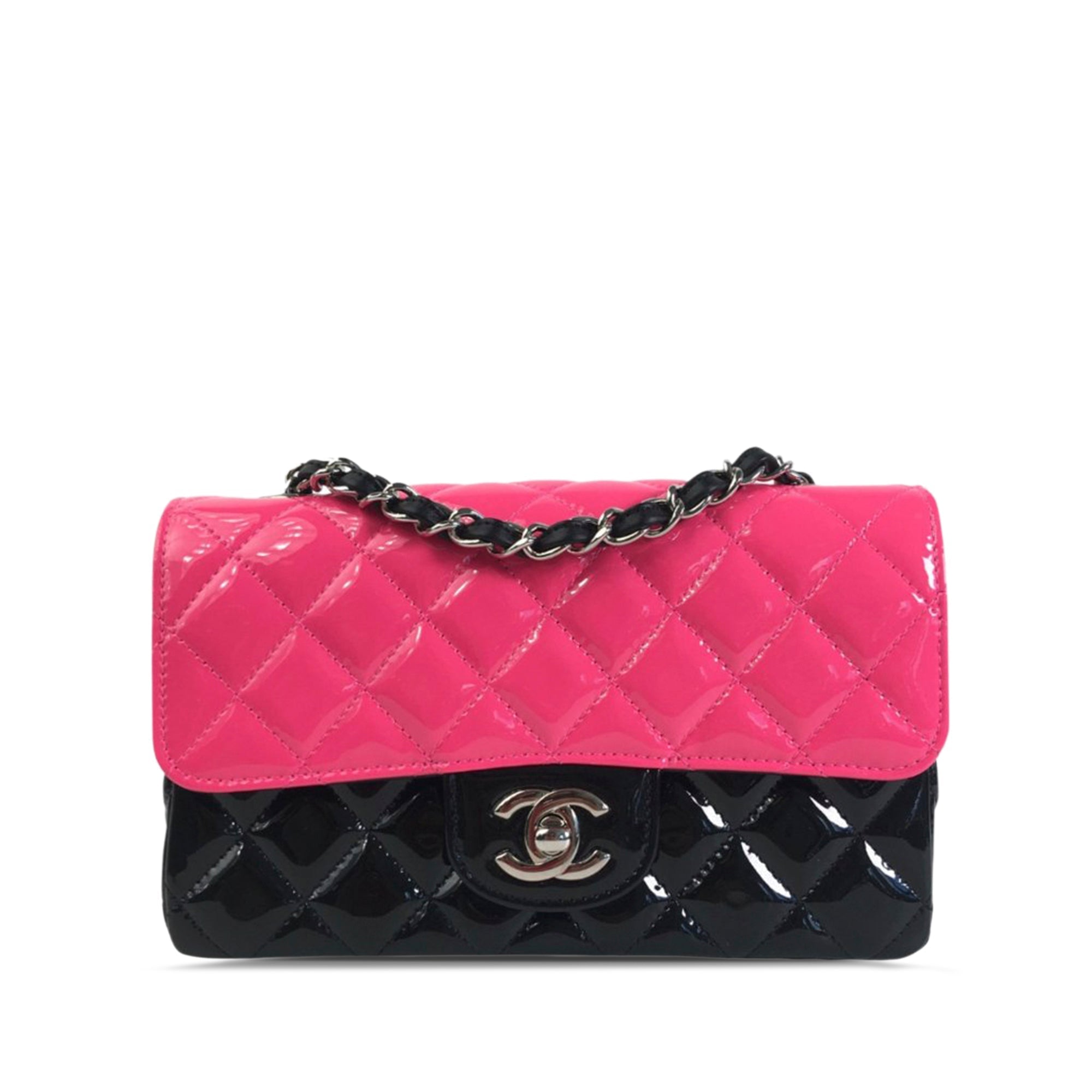 Chanel Rectangular Flap Mini Bicolor Patent Leather Silver