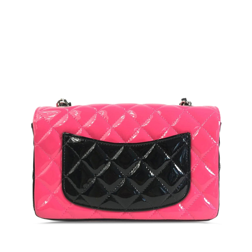 Chanel Rectangular Flap Mini Bicolor Patent Leather Silver