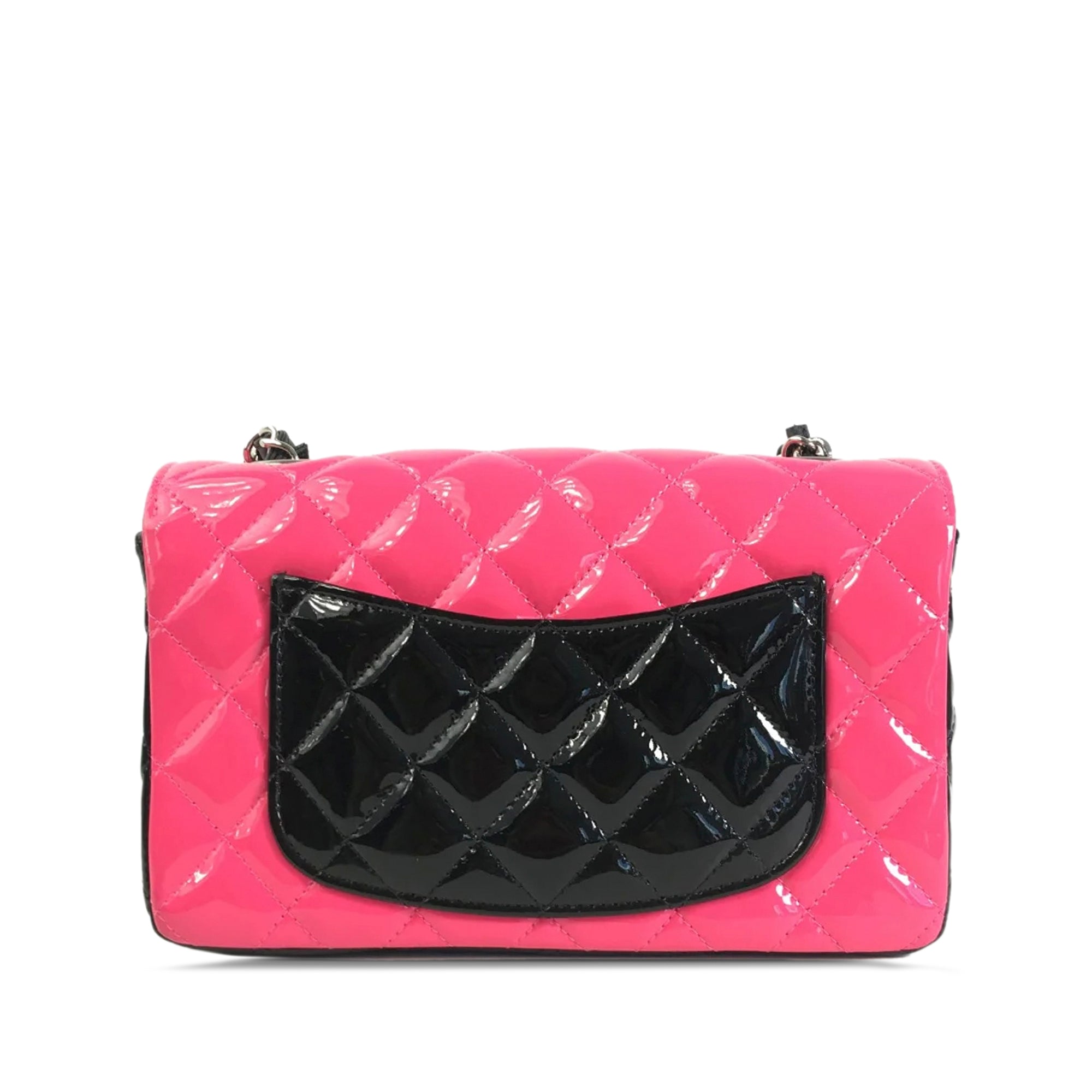 Chanel Rectangular Flap Mini Bicolor Patent Leather Silver