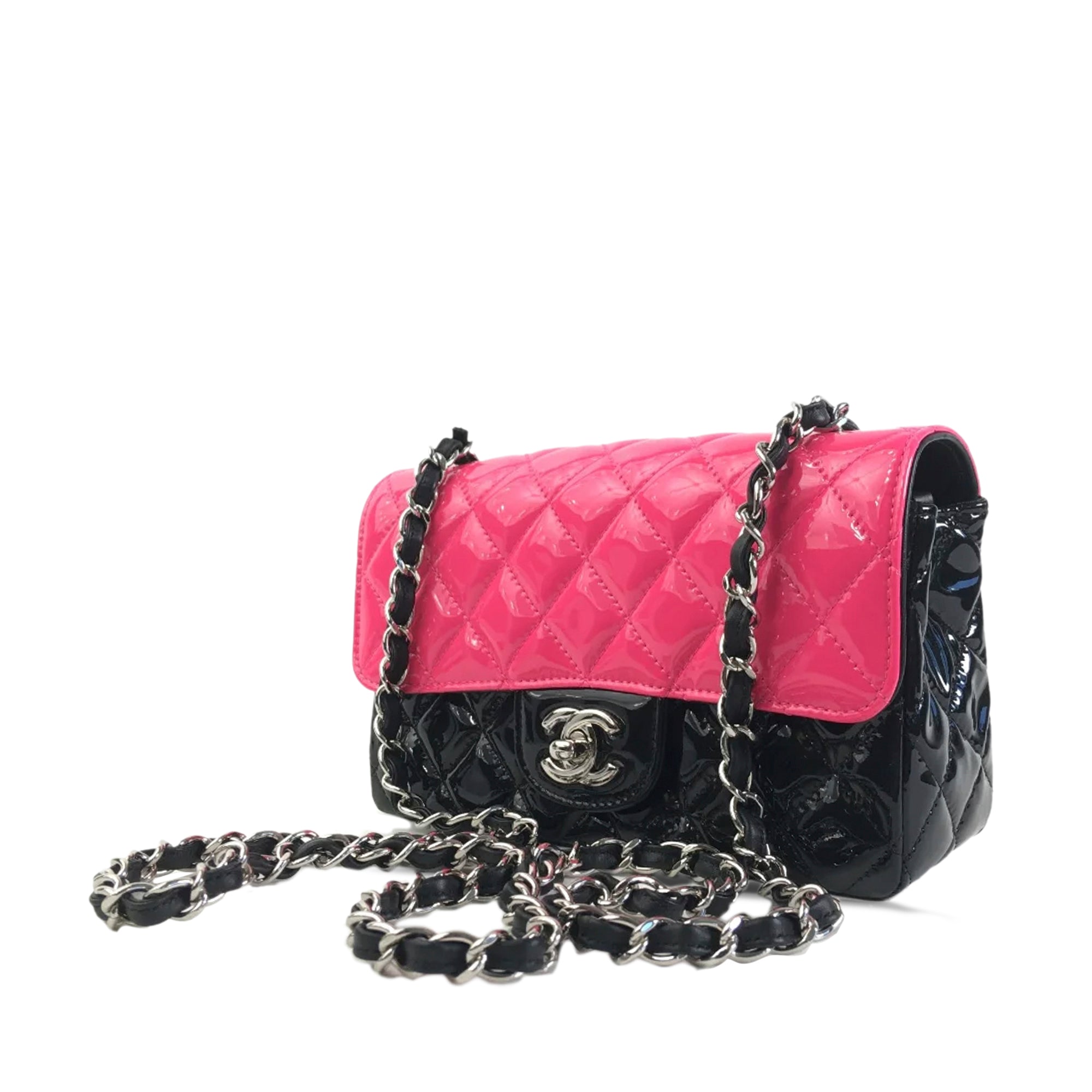 Chanel Rectangular Flap Mini Bicolor Patent Leather Silver