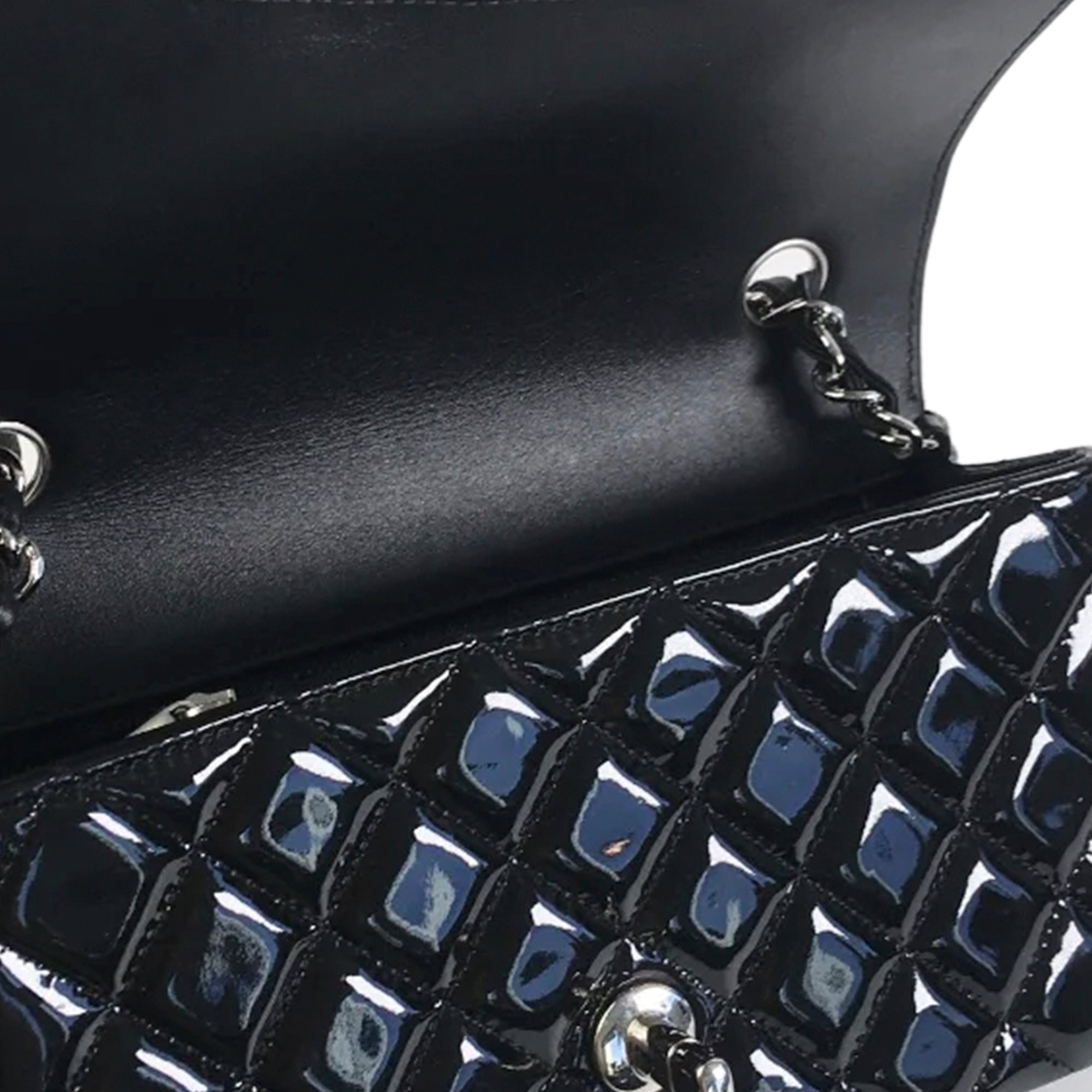 Chanel Rectangular Flap Mini Bicolor Patent Leather Silver