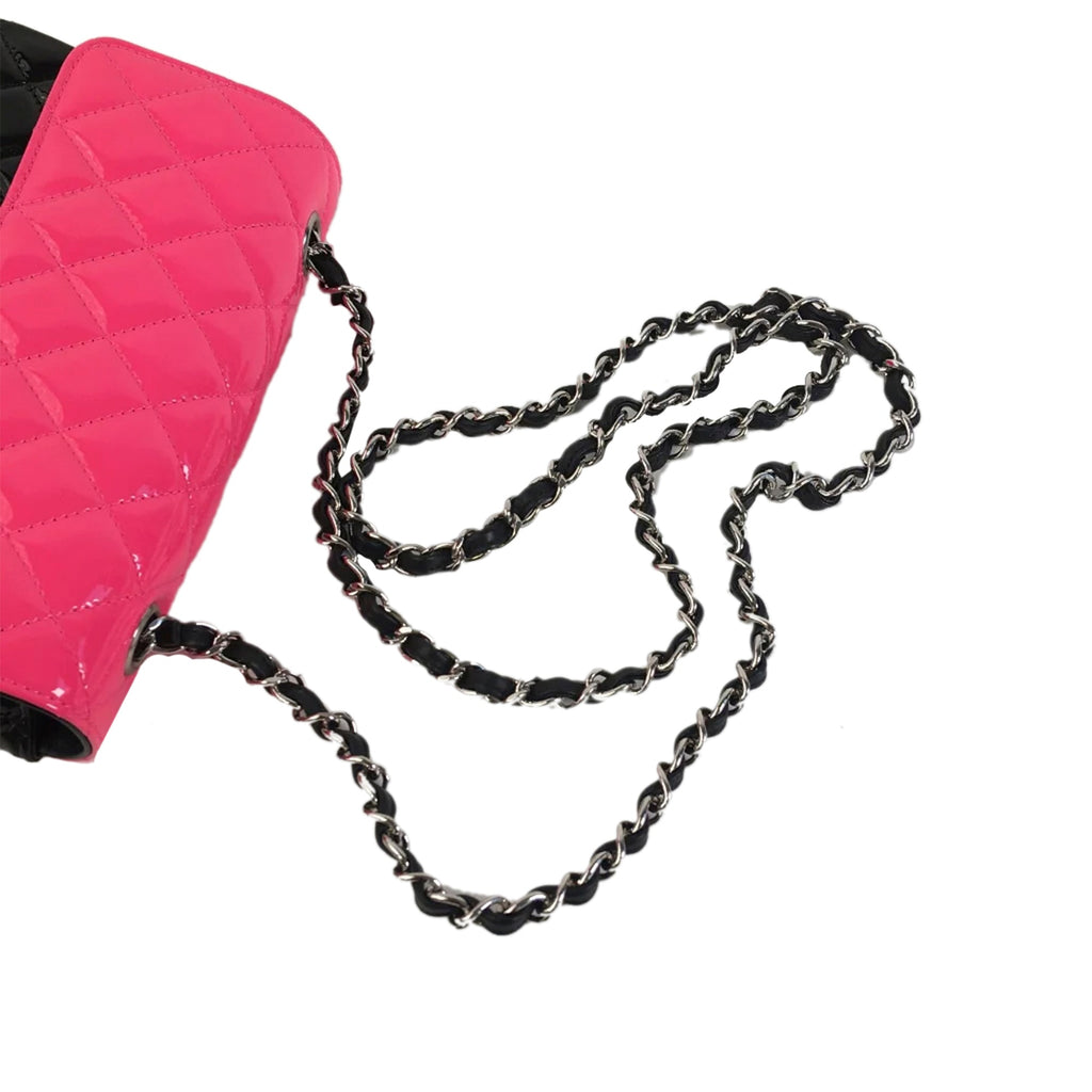 Chanel Rectangular Flap Mini Bicolor Patent Leather Silver