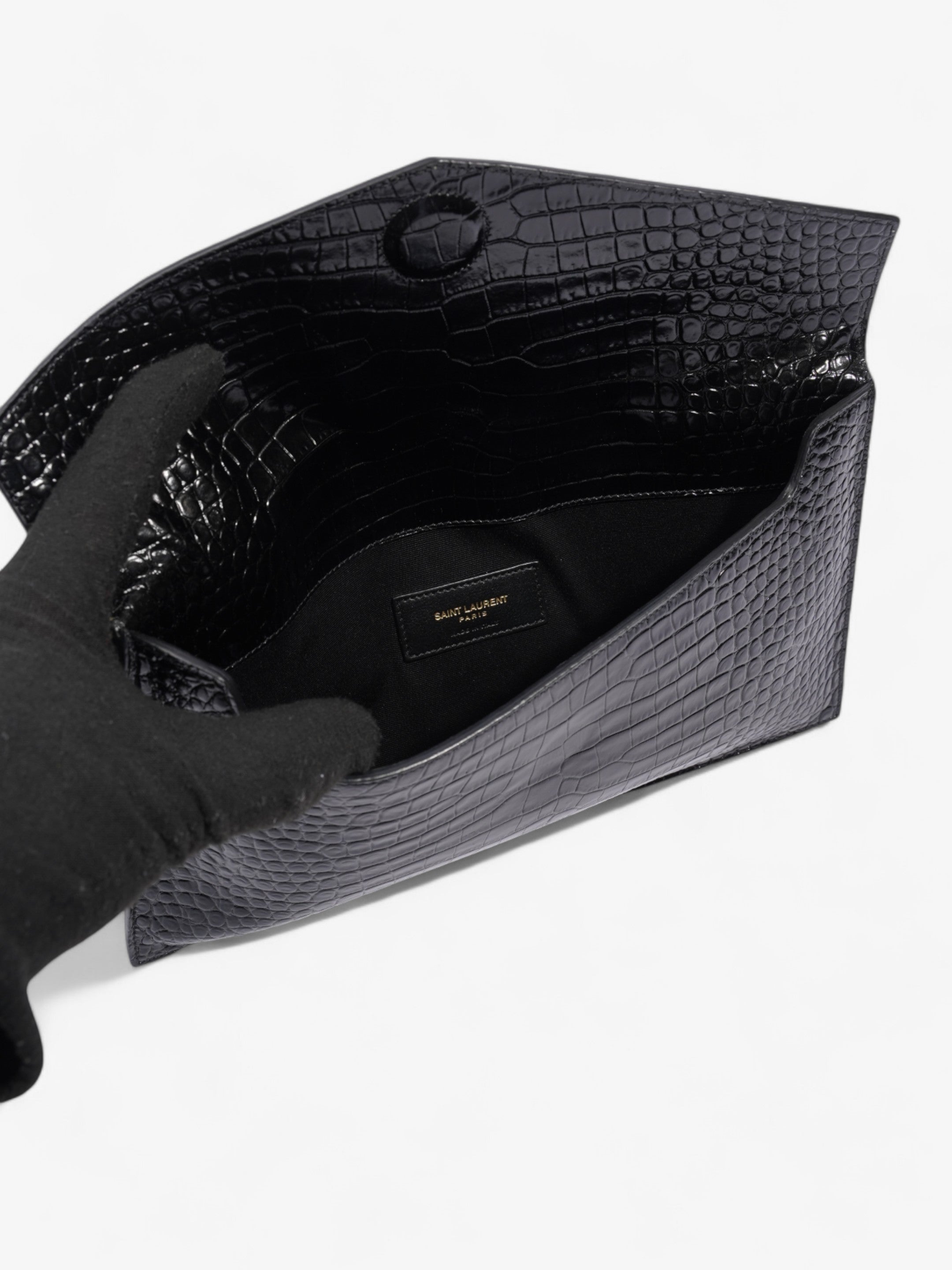 Saint Laurent Uptown Clutch Black Embossed Leather