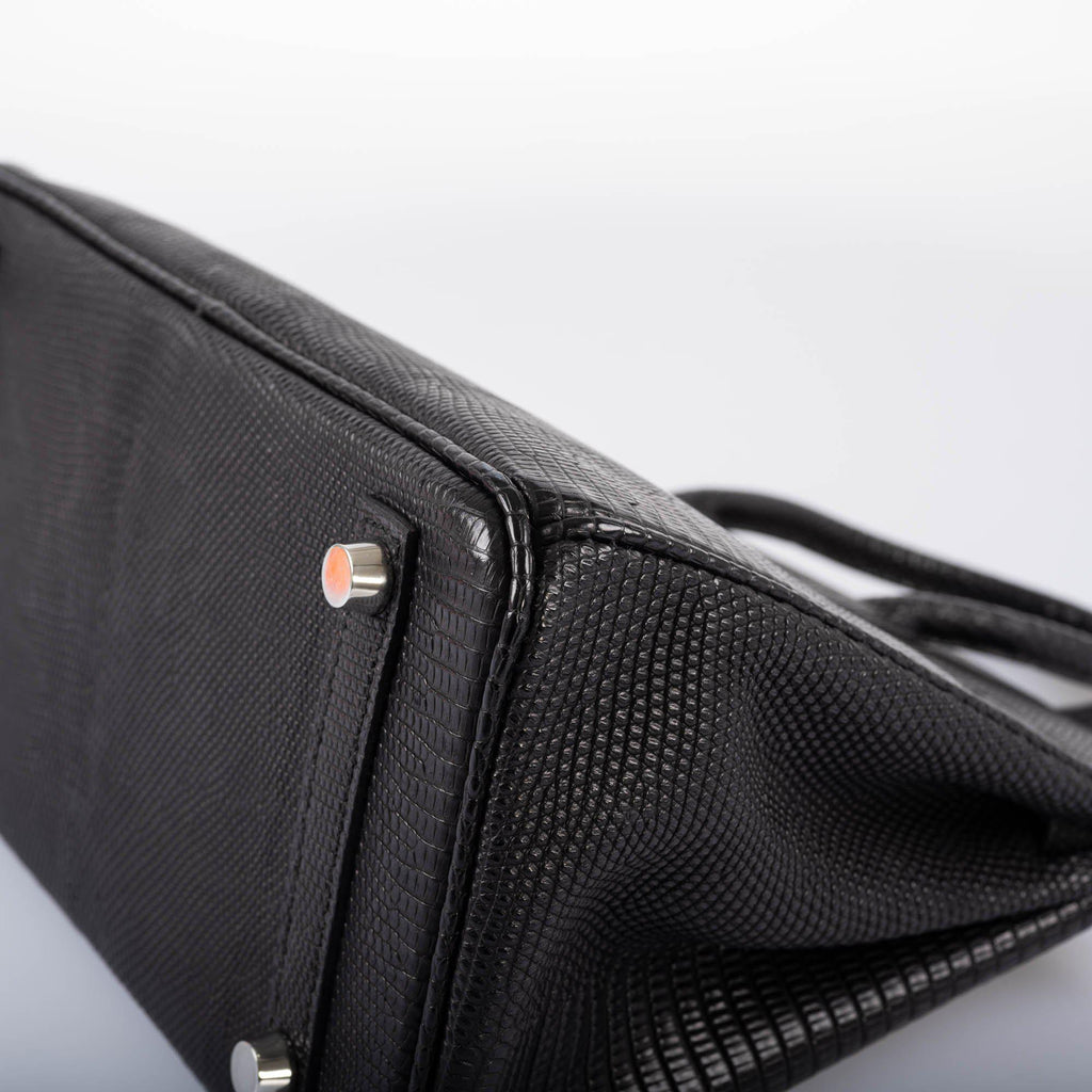 Vintage HermÃƒÆ’Ã‚Â¨s Birkin 25 Black Salvator Lizard With Jacob & Co. White Gold & Diamond Hardware - 2009, Square M