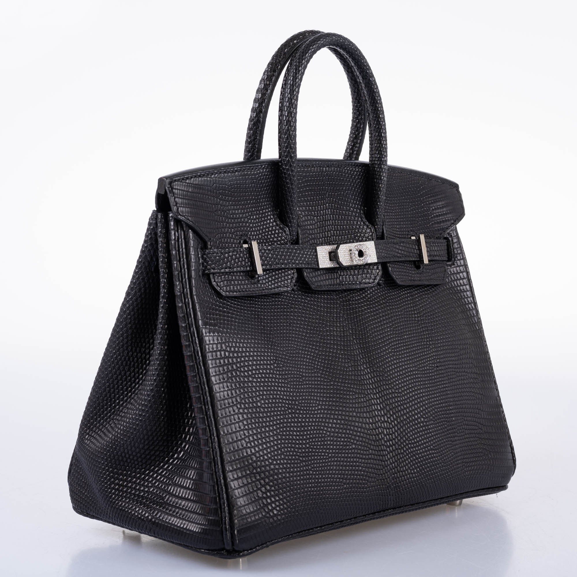 Vintage HermÃƒÆ’Ã‚Â¨s Birkin 25 Black Salvator Lizard With Jacob & Co. White Gold & Diamond Hardware - 2009, Square M