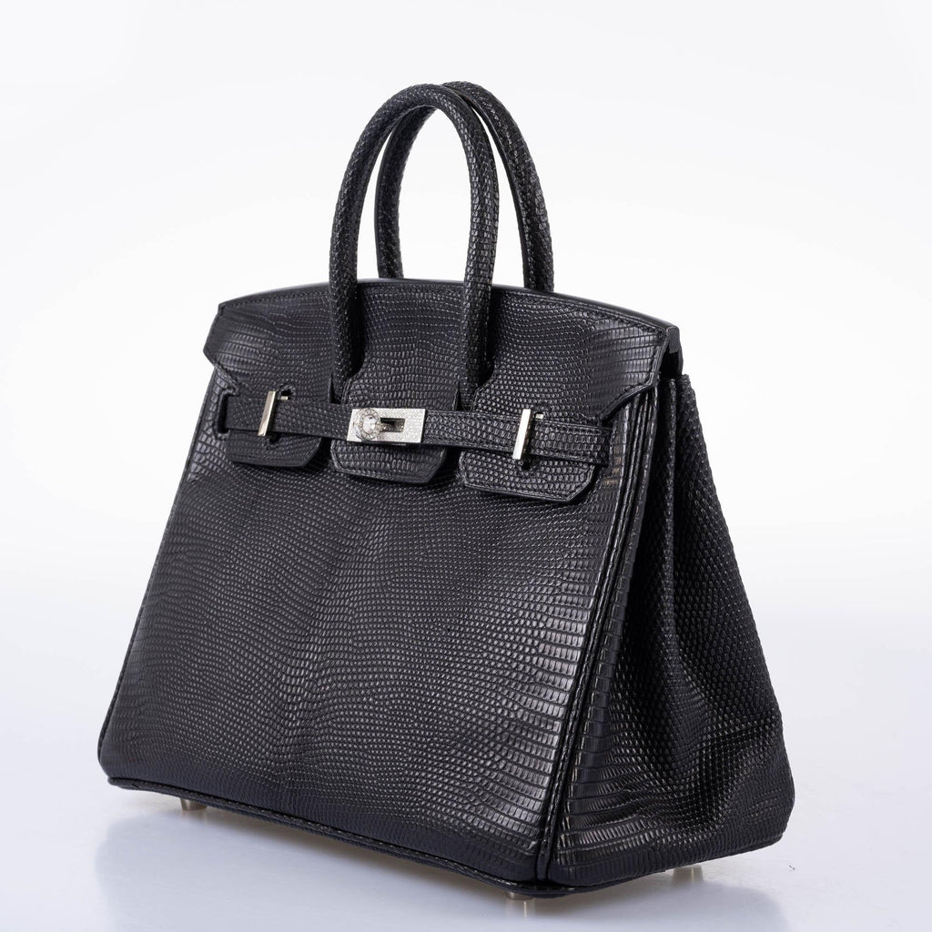 Vintage HermÃƒÆ’Ã‚Â¨s Birkin 25 Black Salvator Lizard With Jacob & Co. White Gold & Diamond Hardware - 2009, Square M