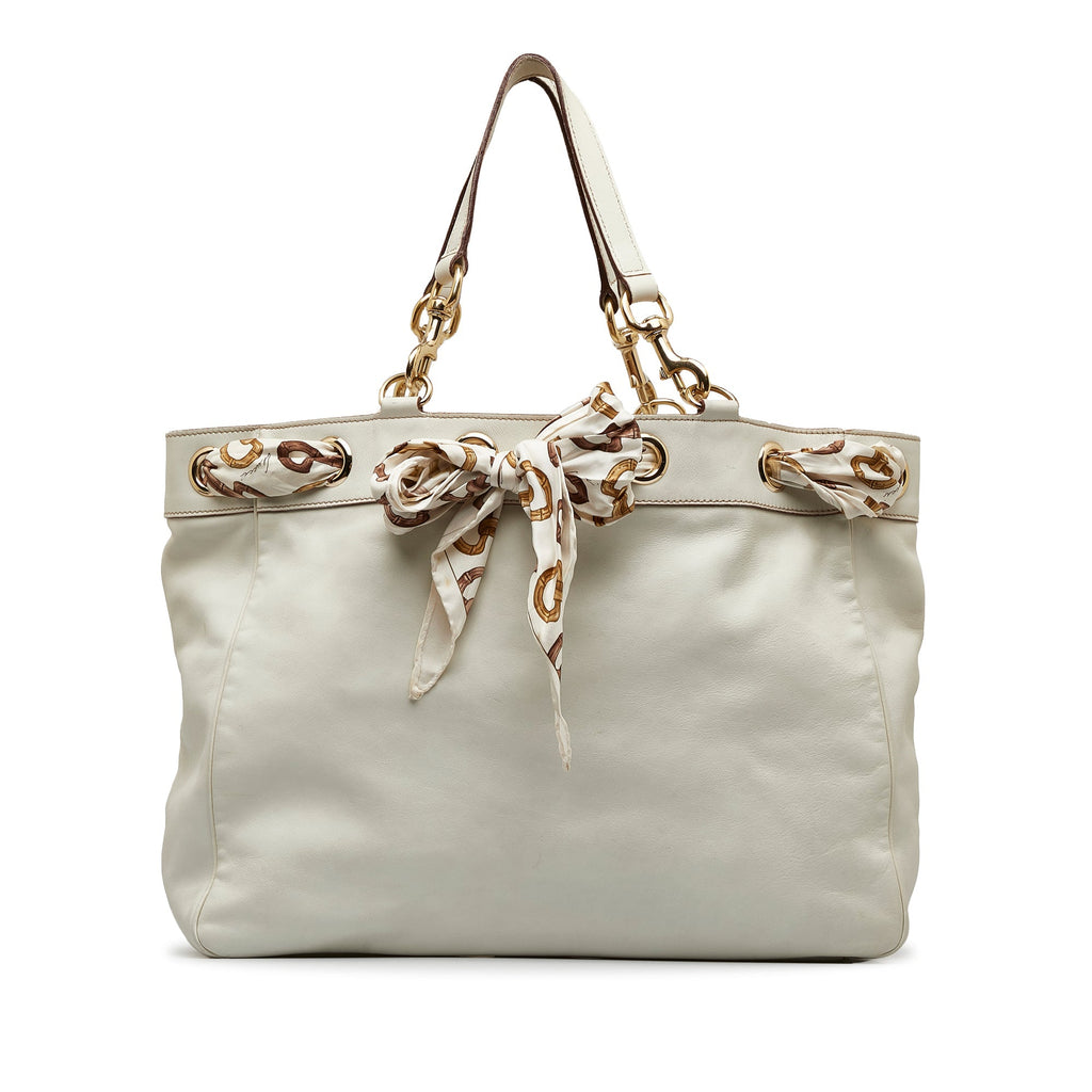 White Gucci Large Leather Positano Scarf Tote