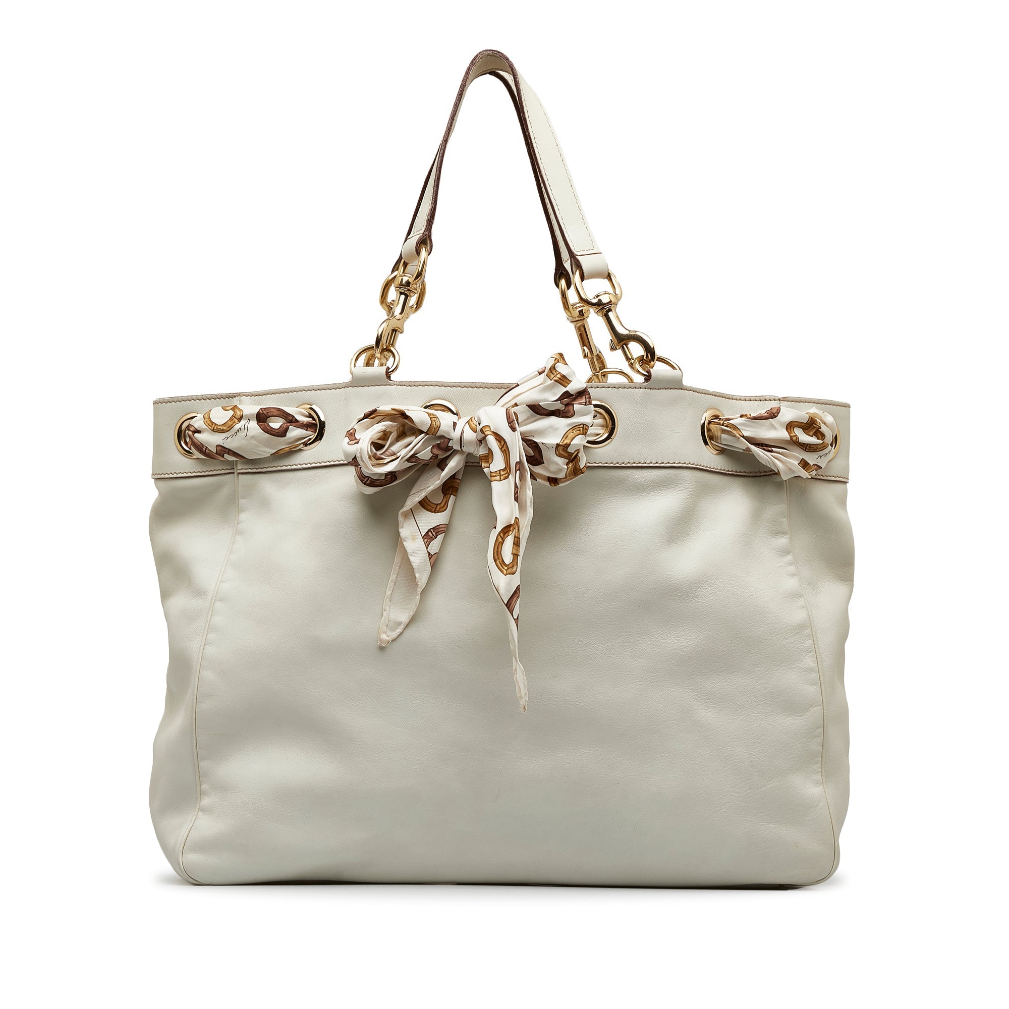 White Gucci Large Leather Positano Scarf Tote