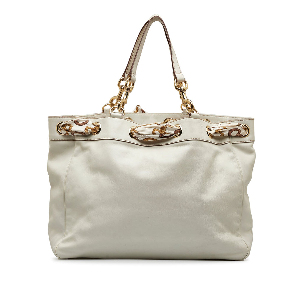 White Gucci Large Leather Positano Scarf Tote