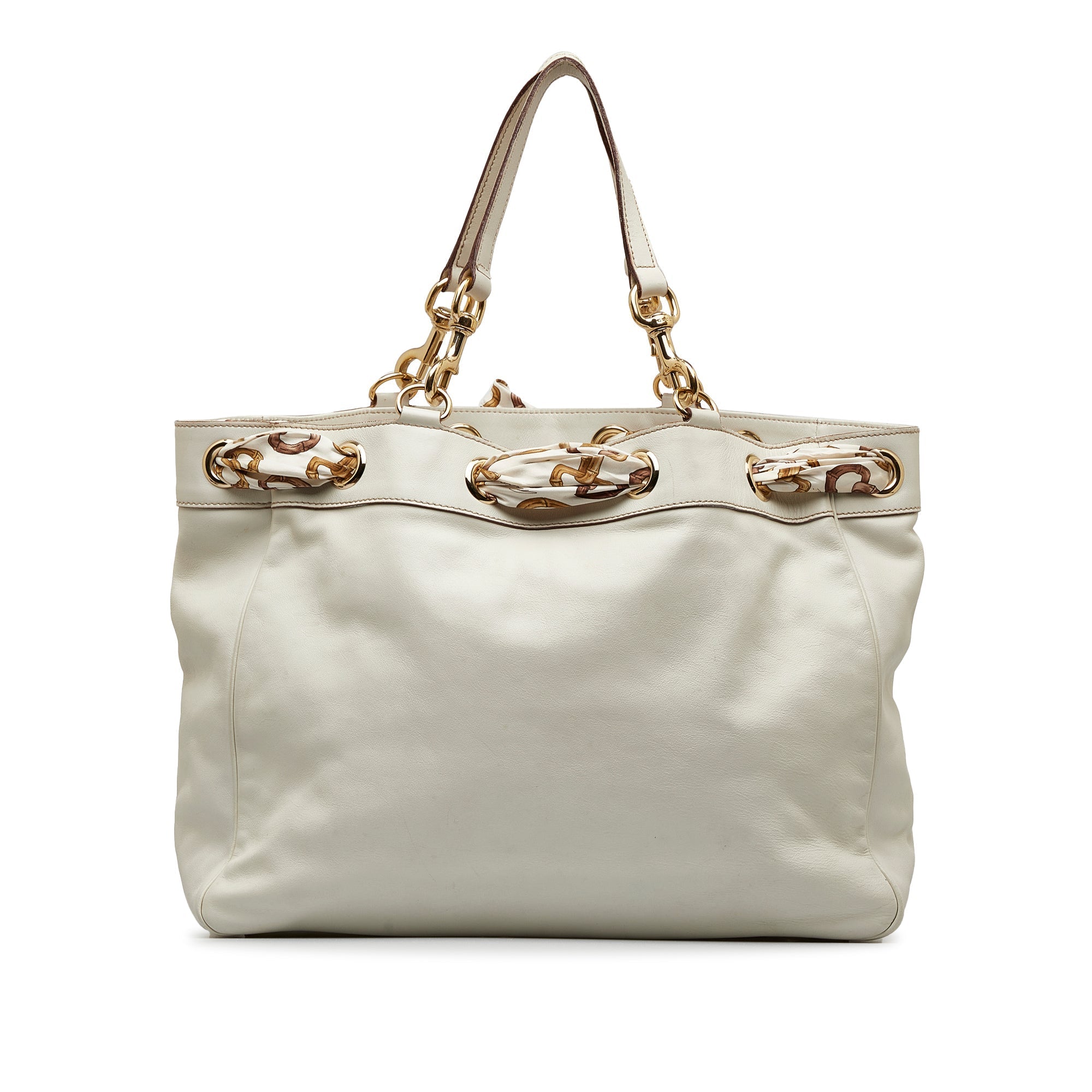 White Gucci Large Leather Positano Scarf Tote