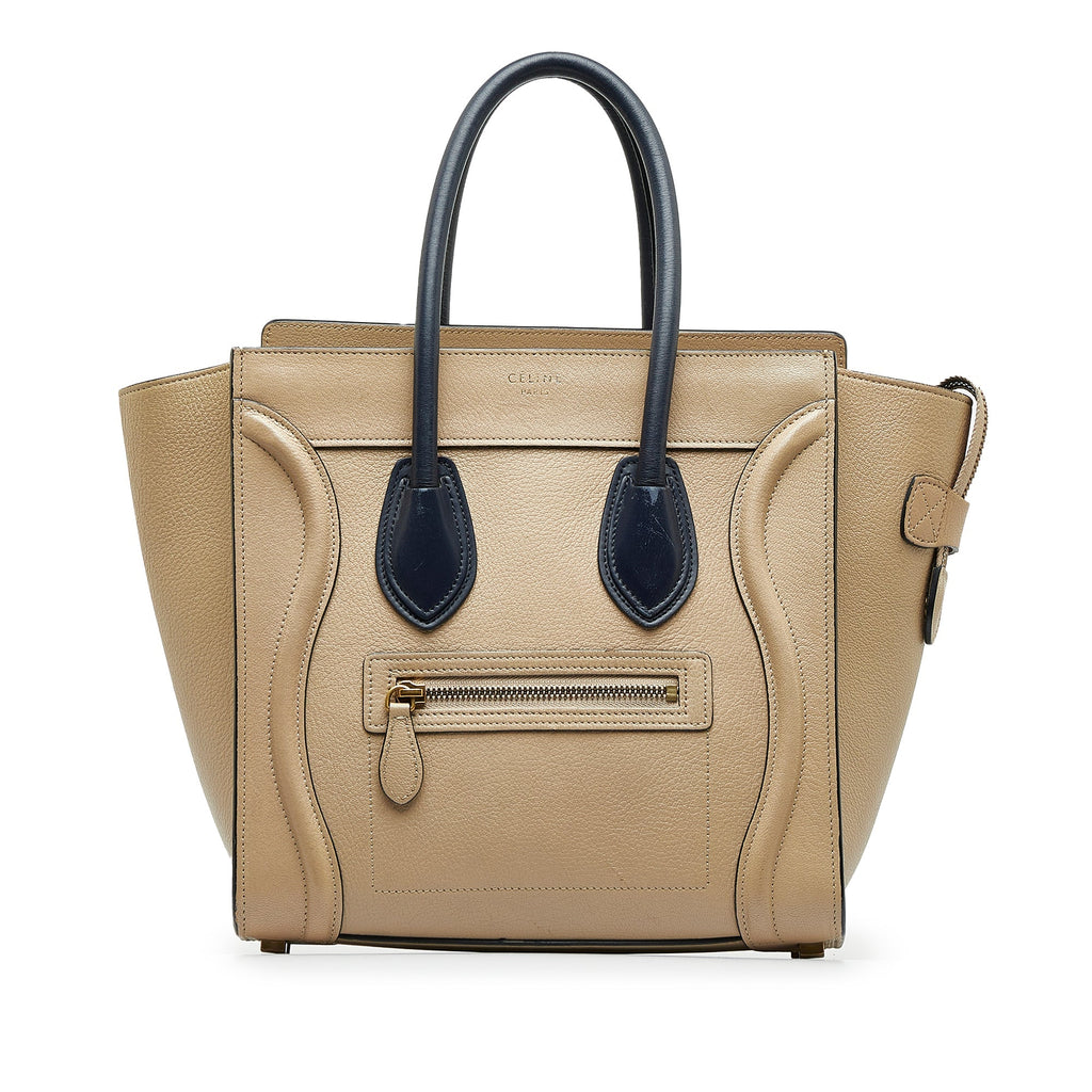 Tan Celine Micro Luggage Tote Bicolor
