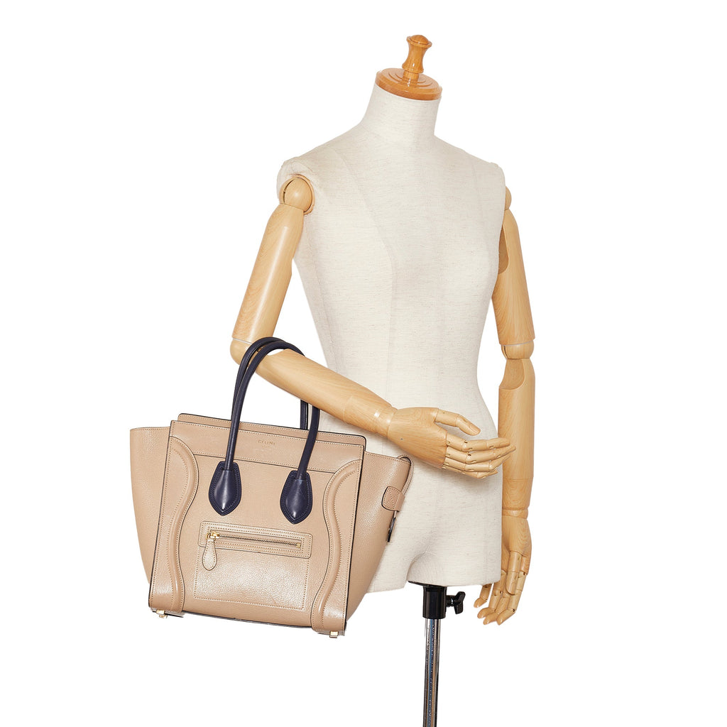 Tan Celine Micro Luggage Tote Bicolor