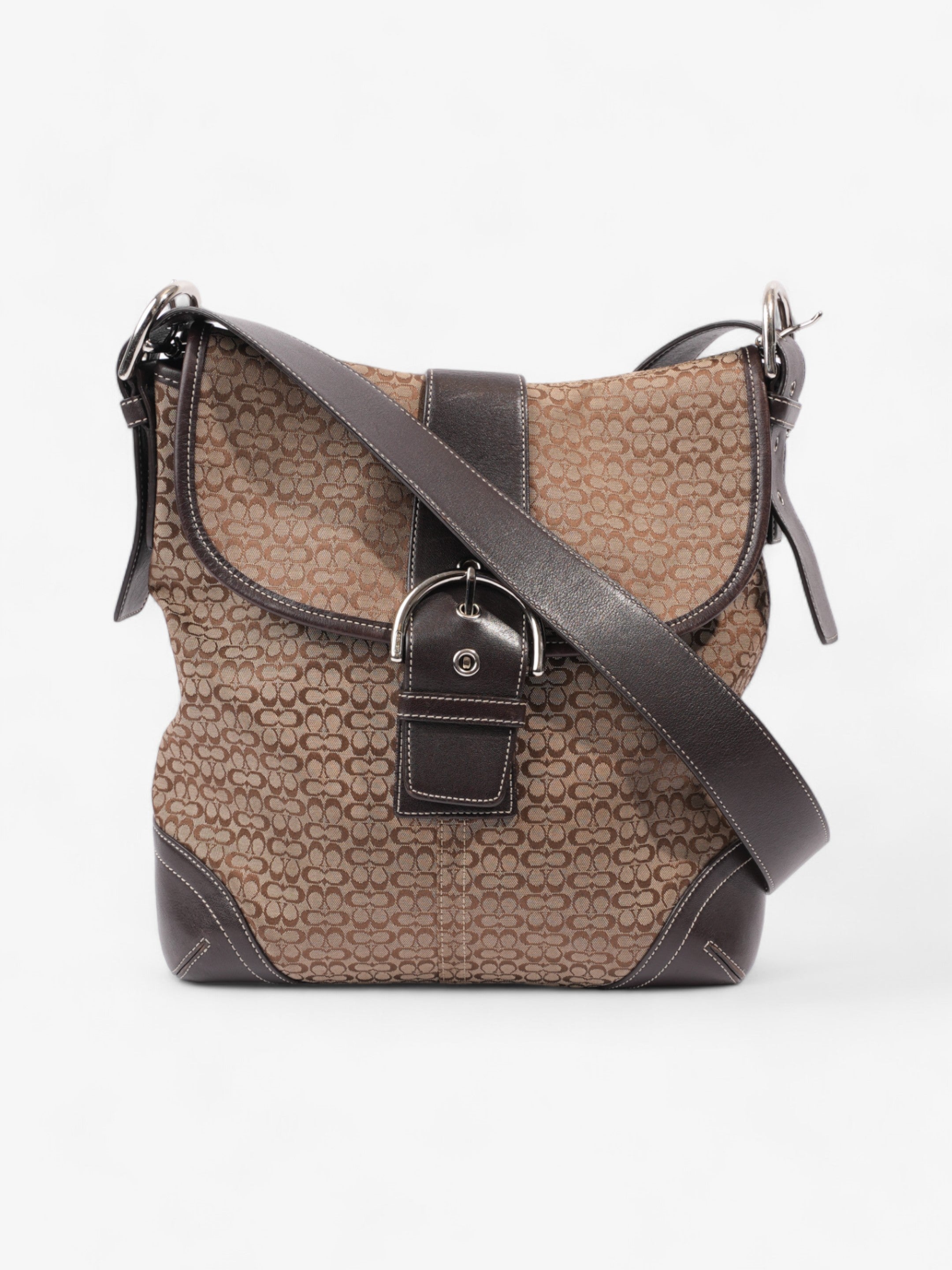 Coach Monogram Flap Crossbody Brown Canvas