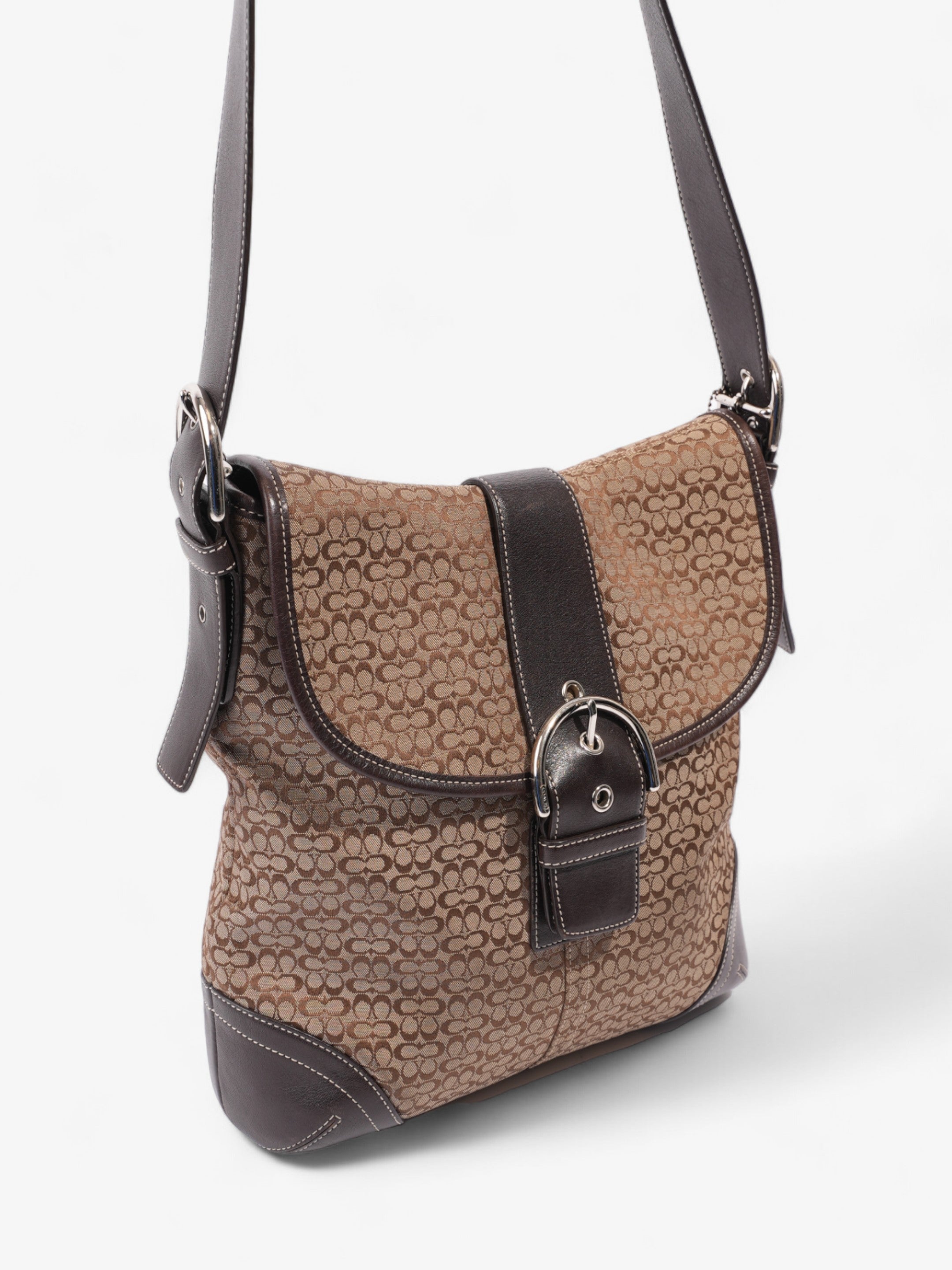 Coach Monogram Flap Crossbody Brown Canvas