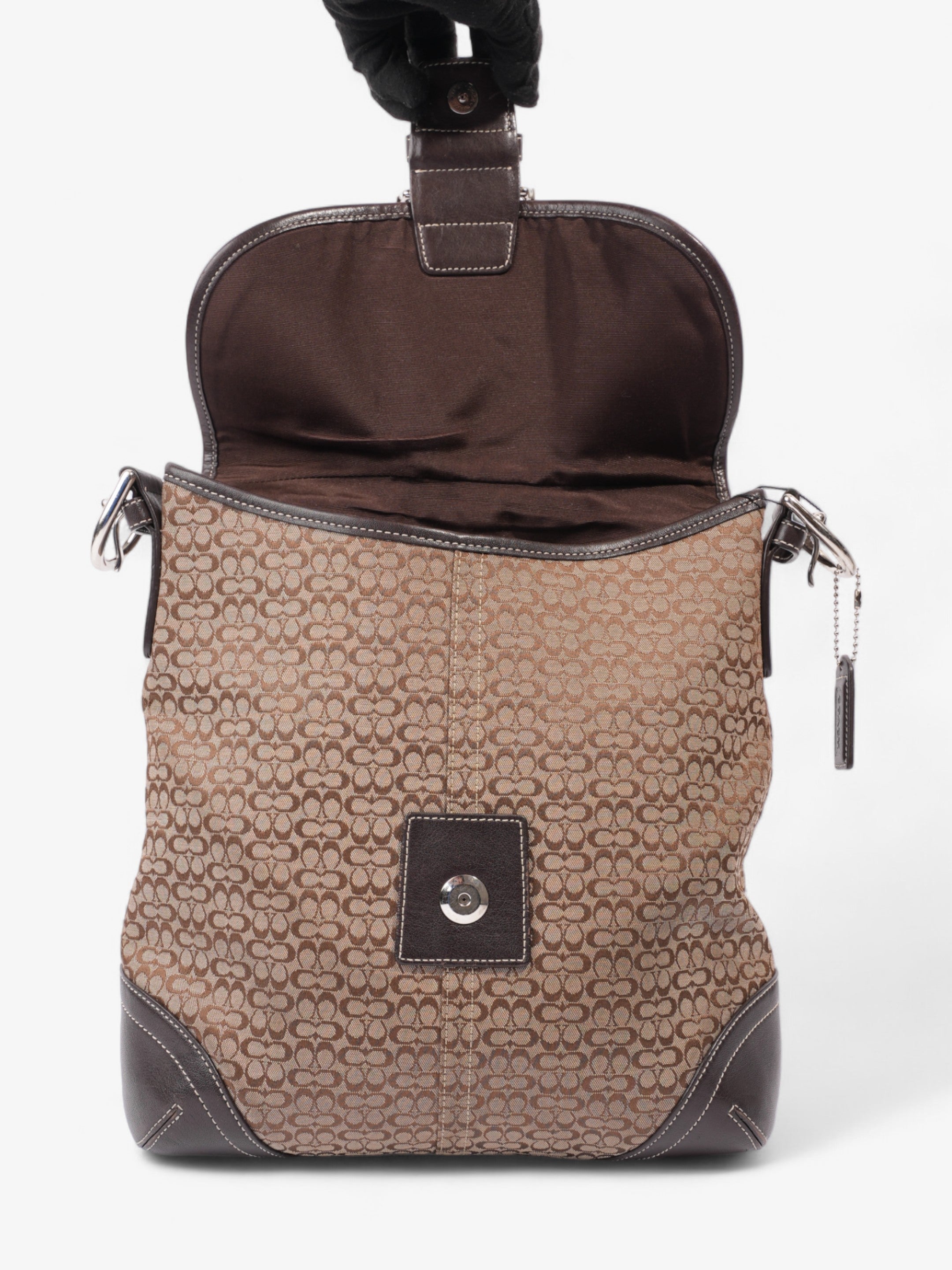 Coach Monogram Flap Crossbody Brown Canvas
