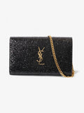 Saint Laurent Kate Chain Wallet Black Glitter Small
