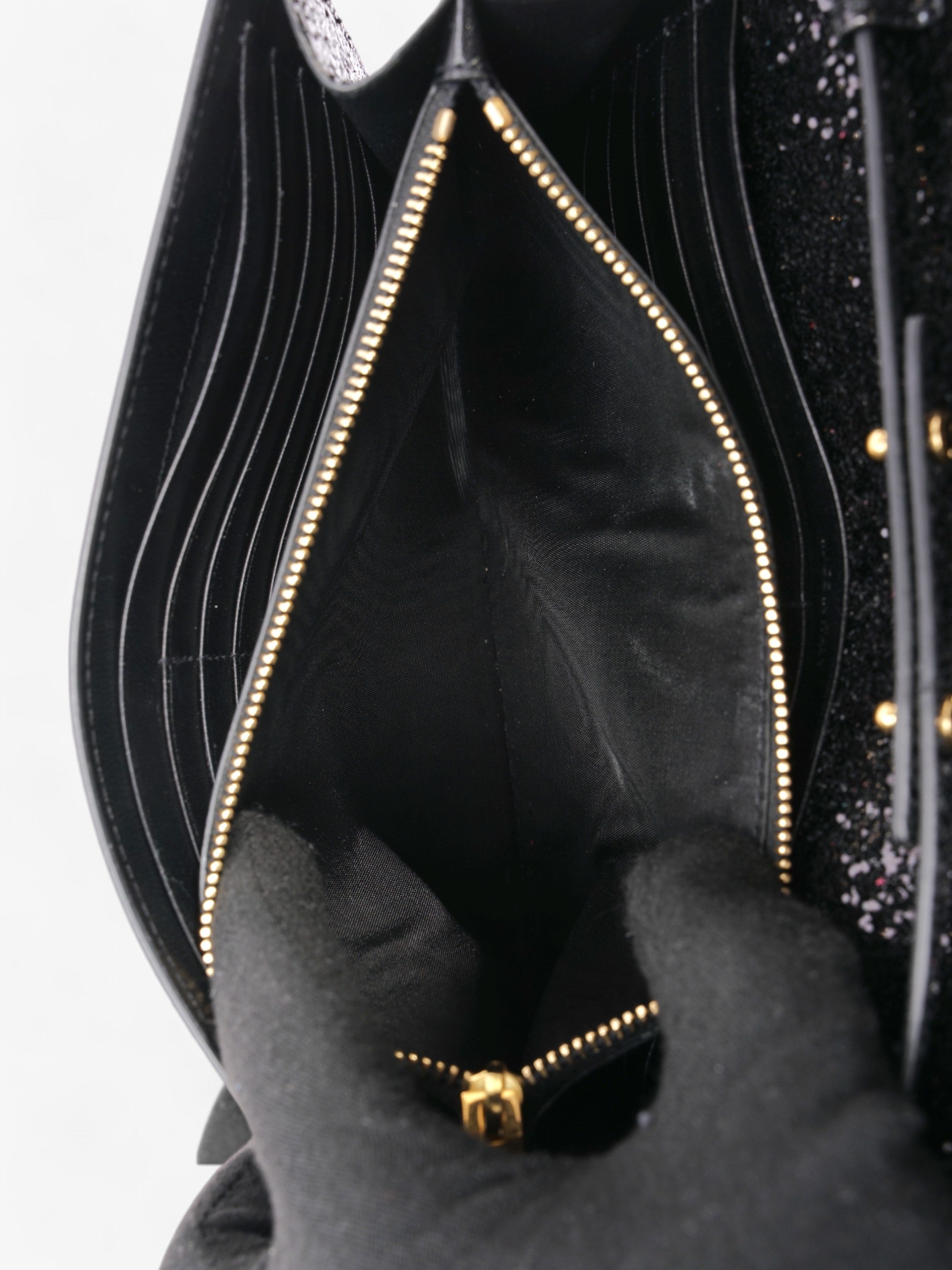 Saint Laurent Kate Chain Wallet Black Glitter Small