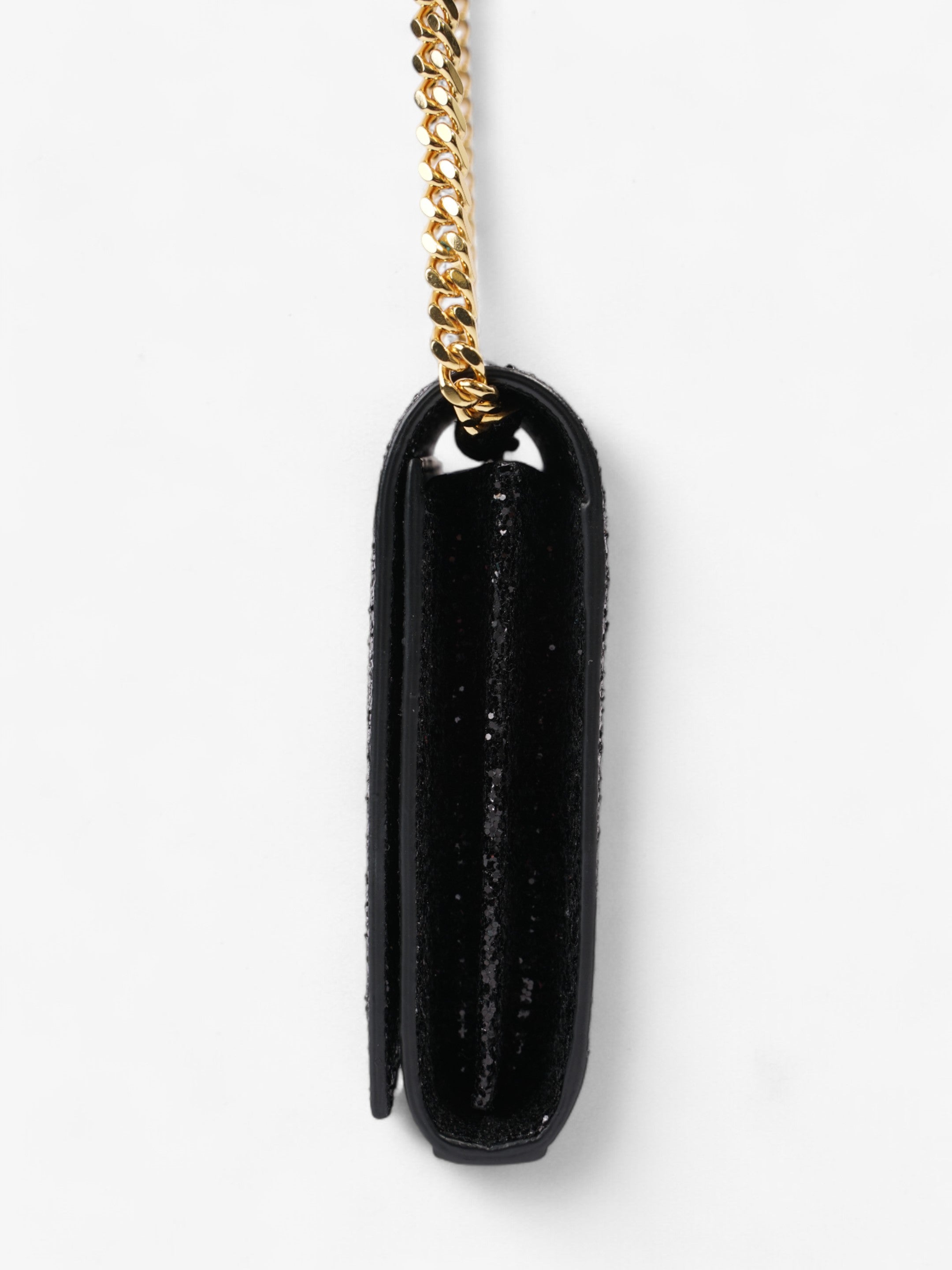 Saint Laurent Kate Chain Wallet Black Glitter Small