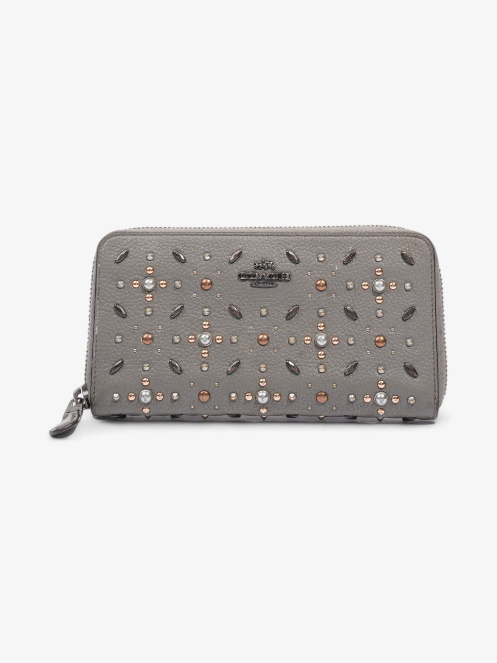 Coach Studded Zip Around Wallet Grey Leather