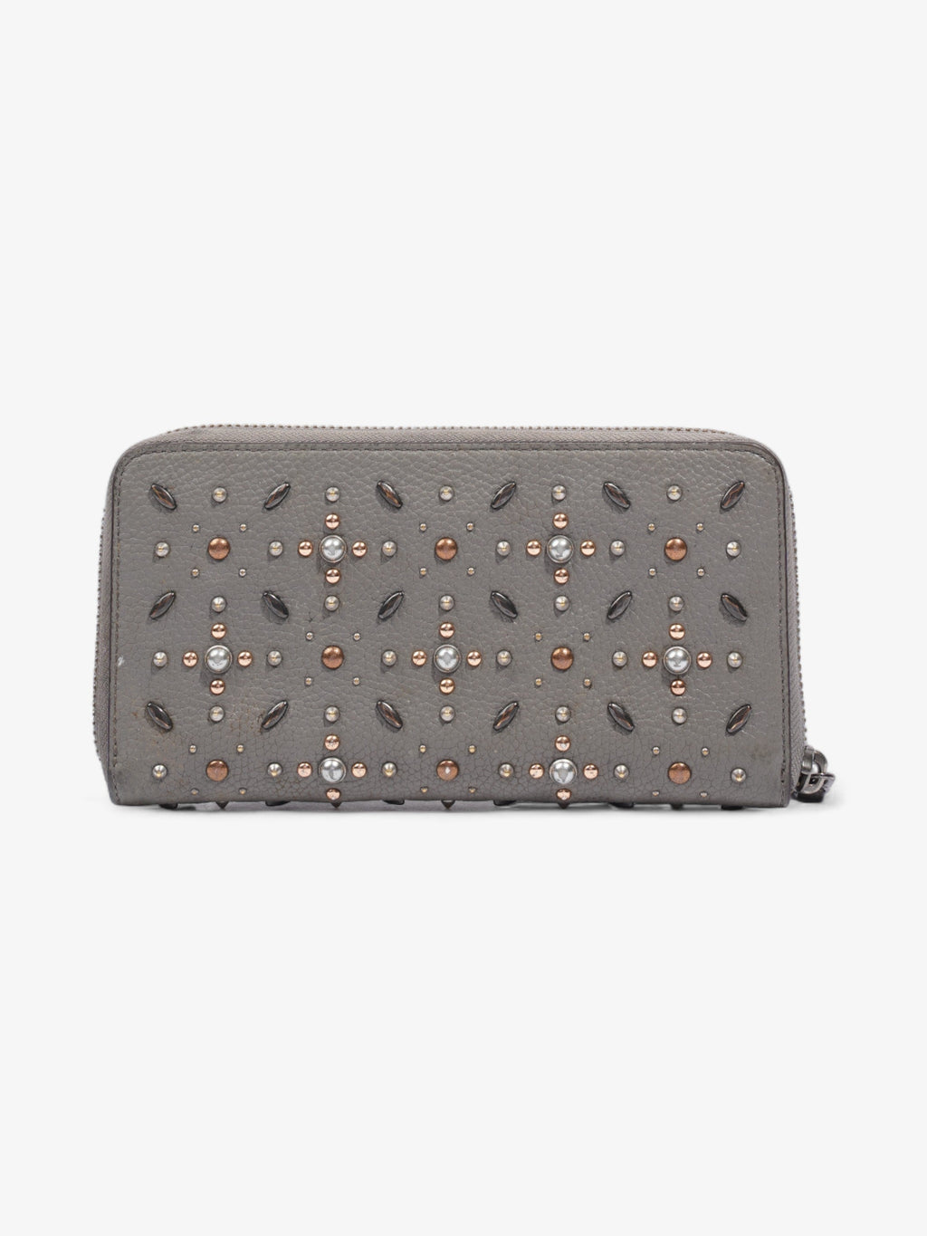 Coach Studded Zip Around Wallet Grey Leather