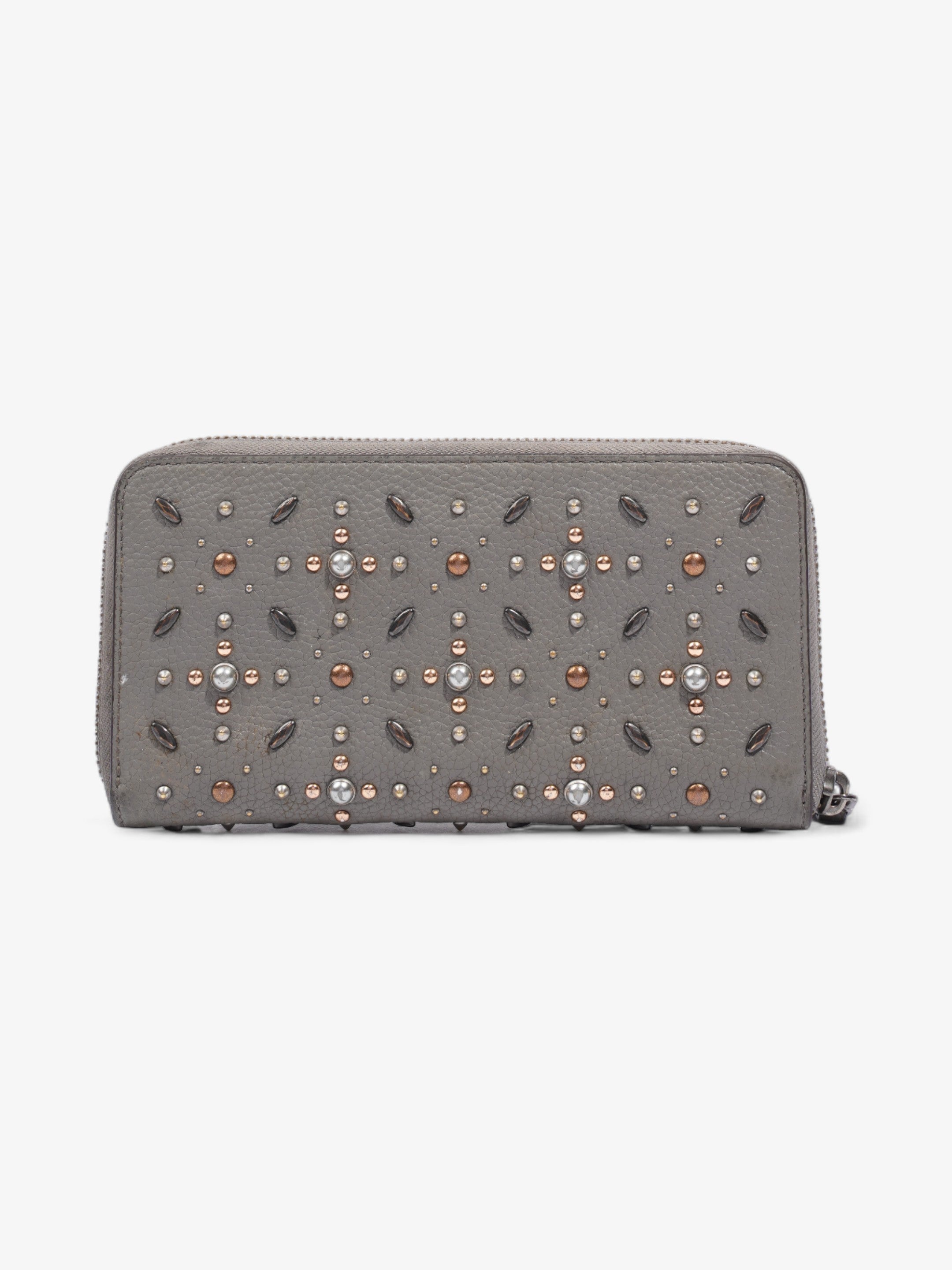 Coach Studded Zip Around Wallet Grey Leather