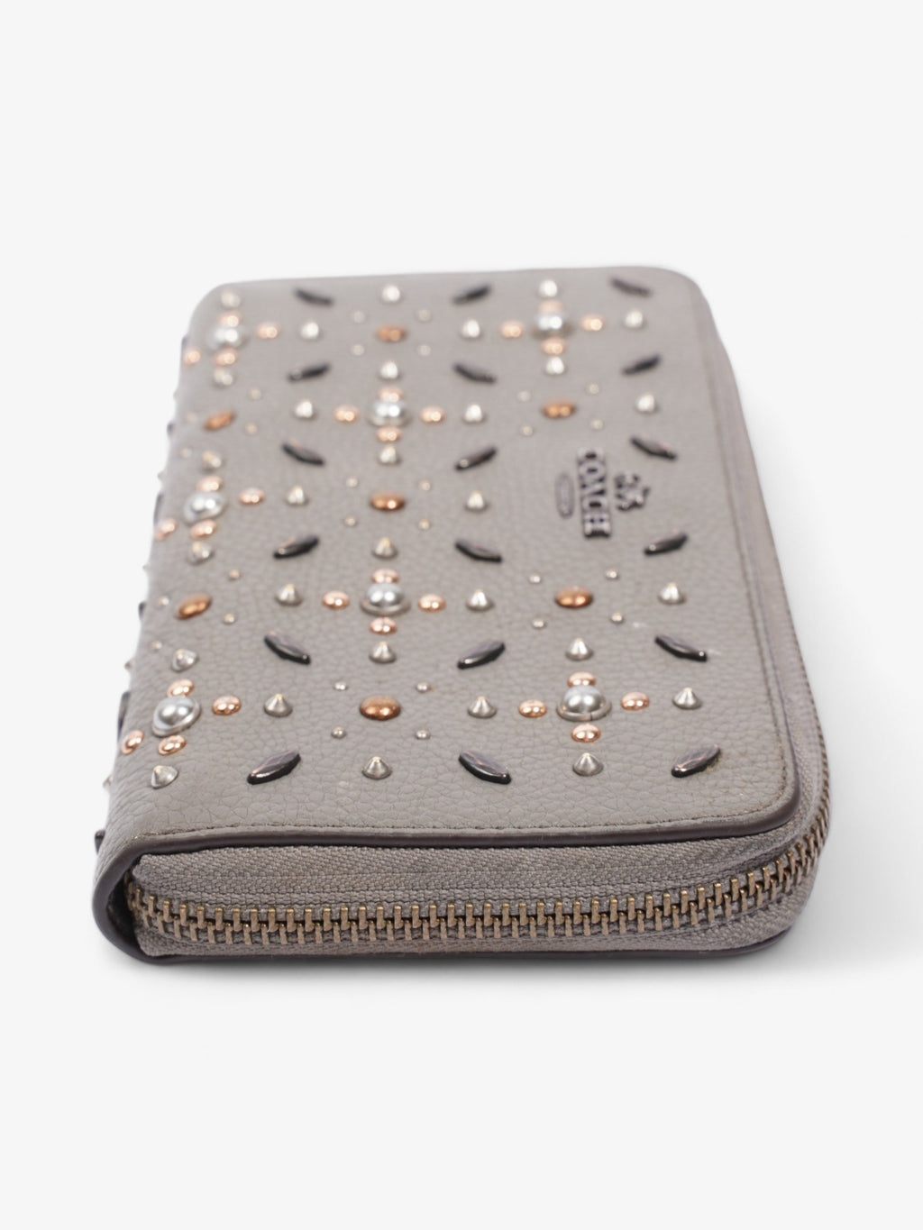 Coach Studded Zip Around Wallet Grey Leather