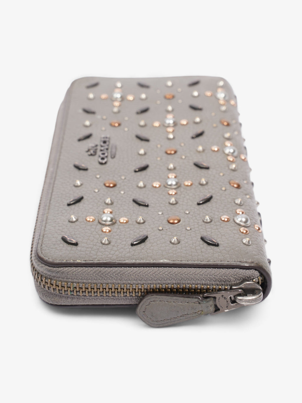Coach Studded Zip Around Wallet Grey Leather