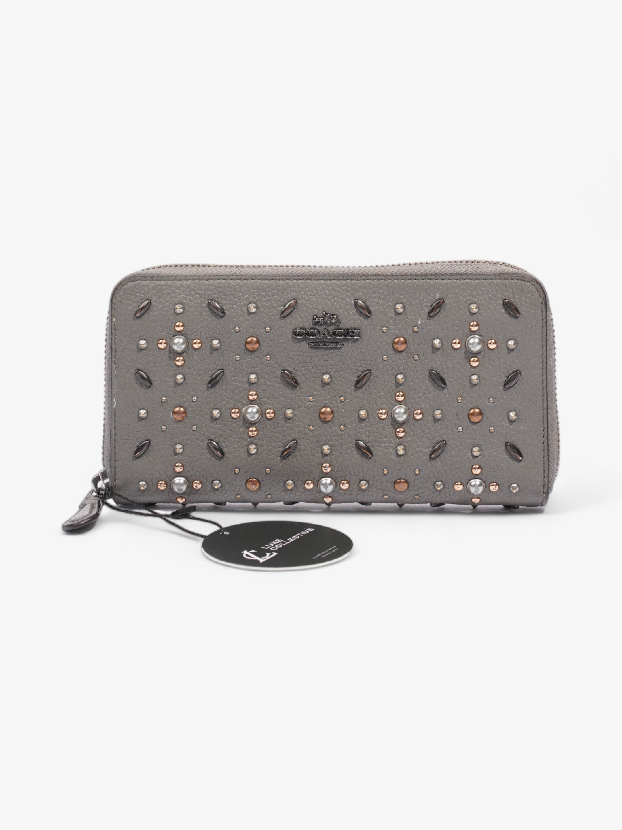 Coach Studded Zip Around Wallet Grey Leather