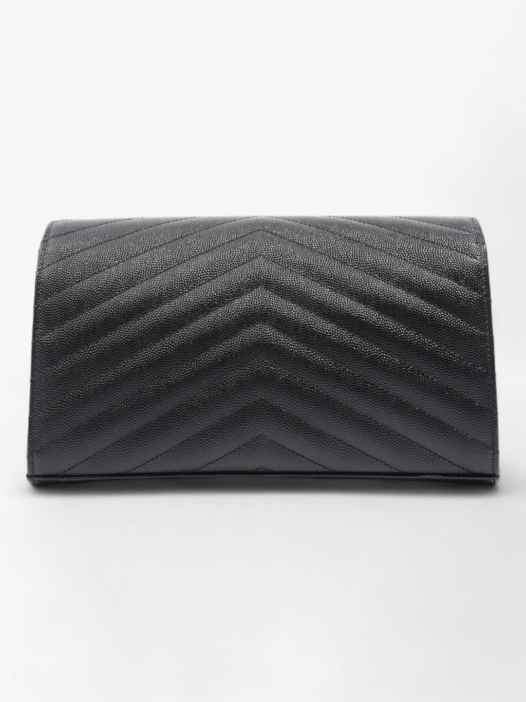 Saint Laurent Cassandre Envelope Chain Wallet Black Grained Leather