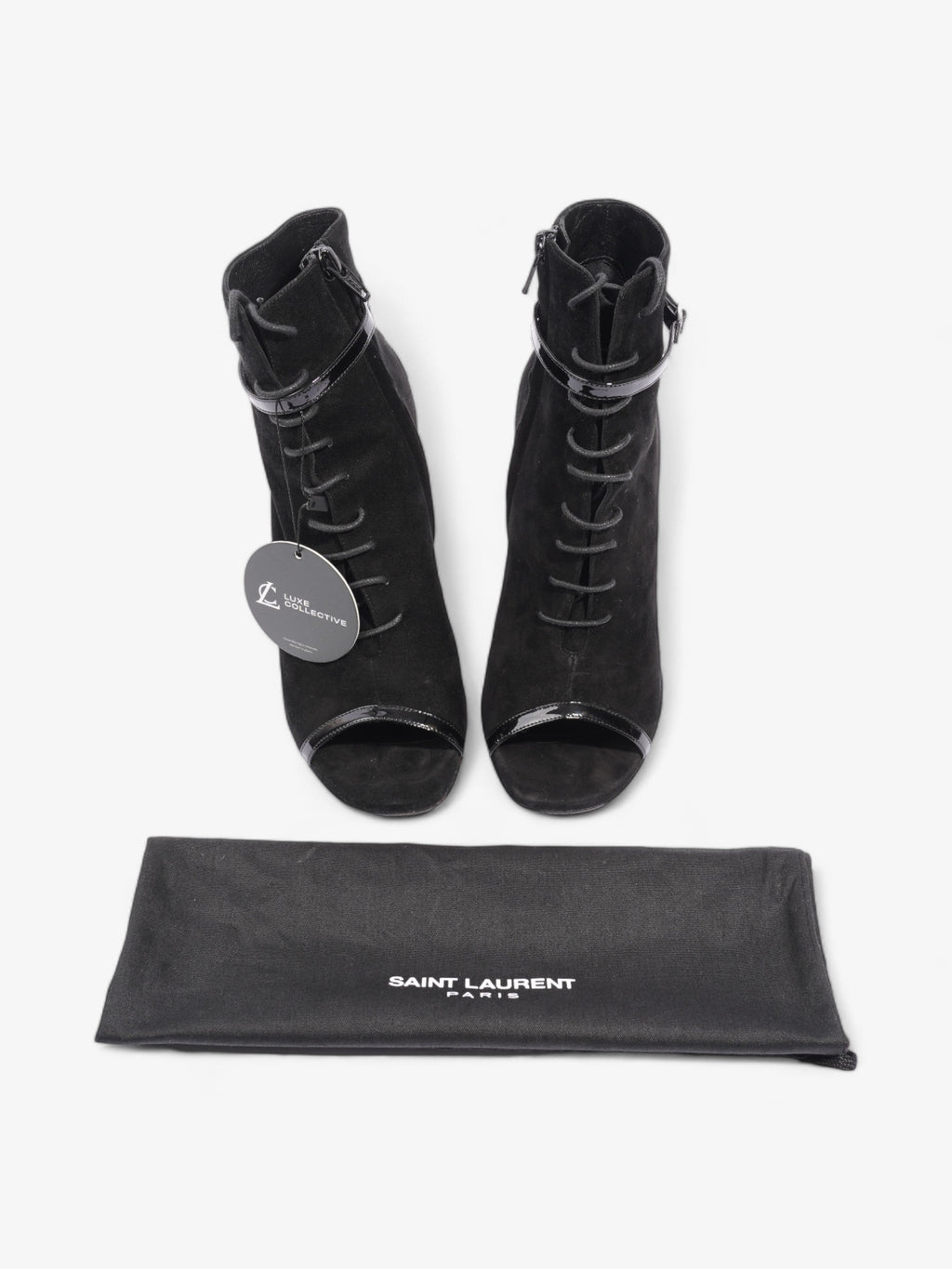 Saint Laurent Peep Toe Lace Up Boot 110 Black Suede EU 37 UK 4