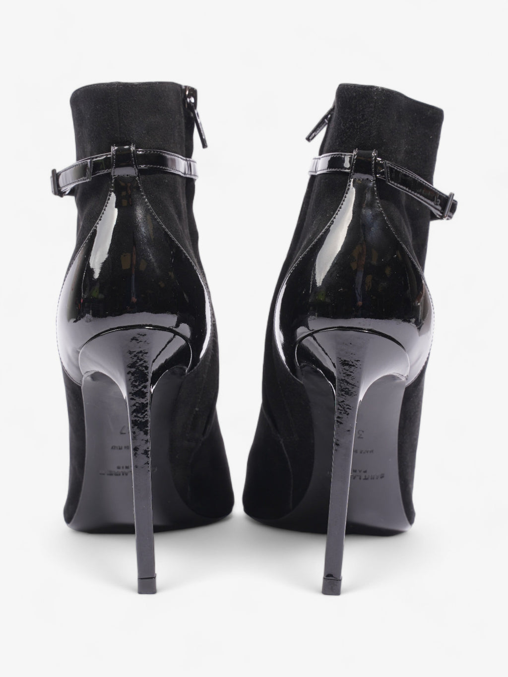 Saint Laurent Peep Toe Lace Up Boot 110 Black Suede EU 37 UK 4