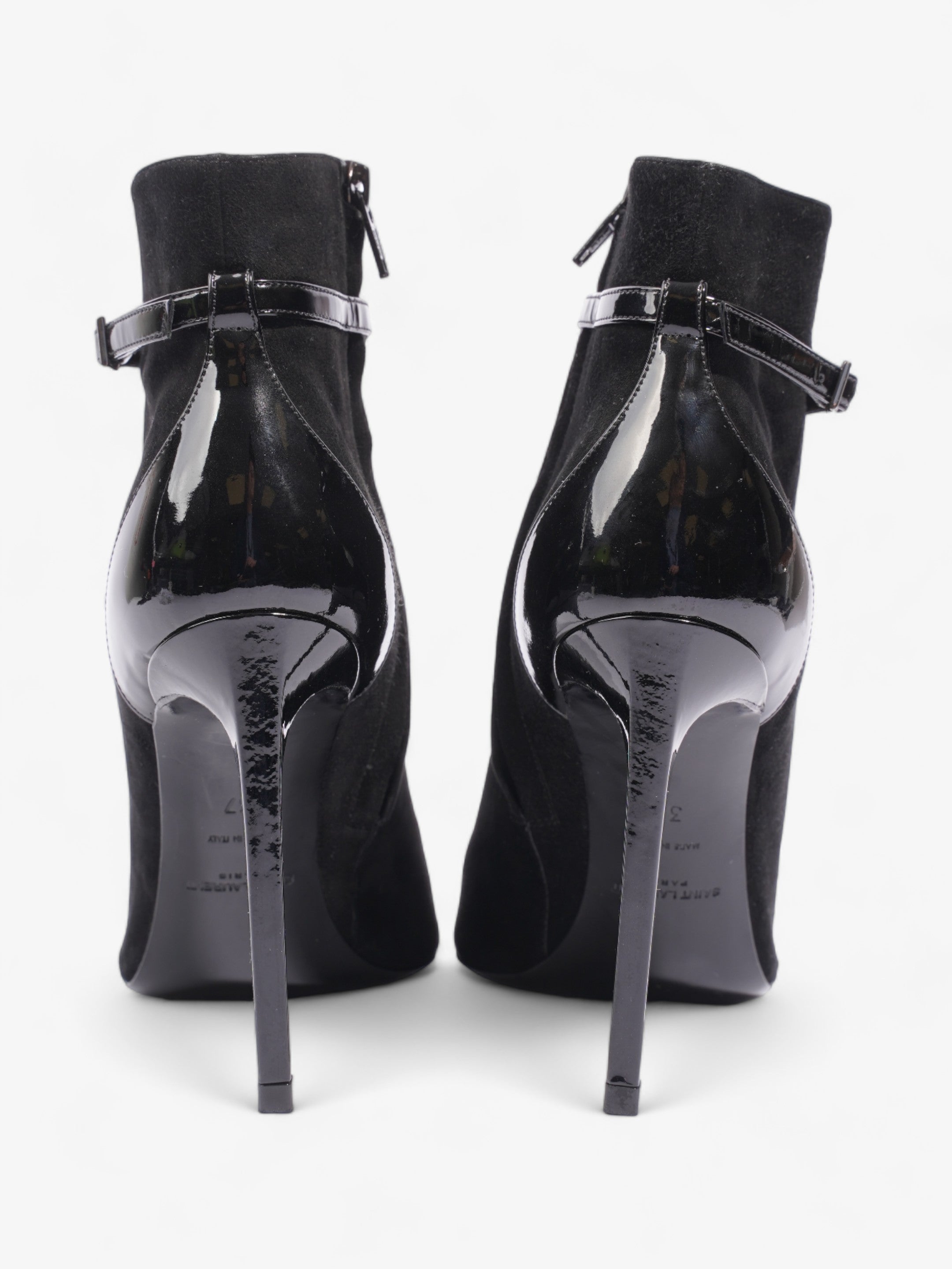 Saint Laurent Peep Toe Lace Up Boot 110 Black Suede EU 37 UK 4