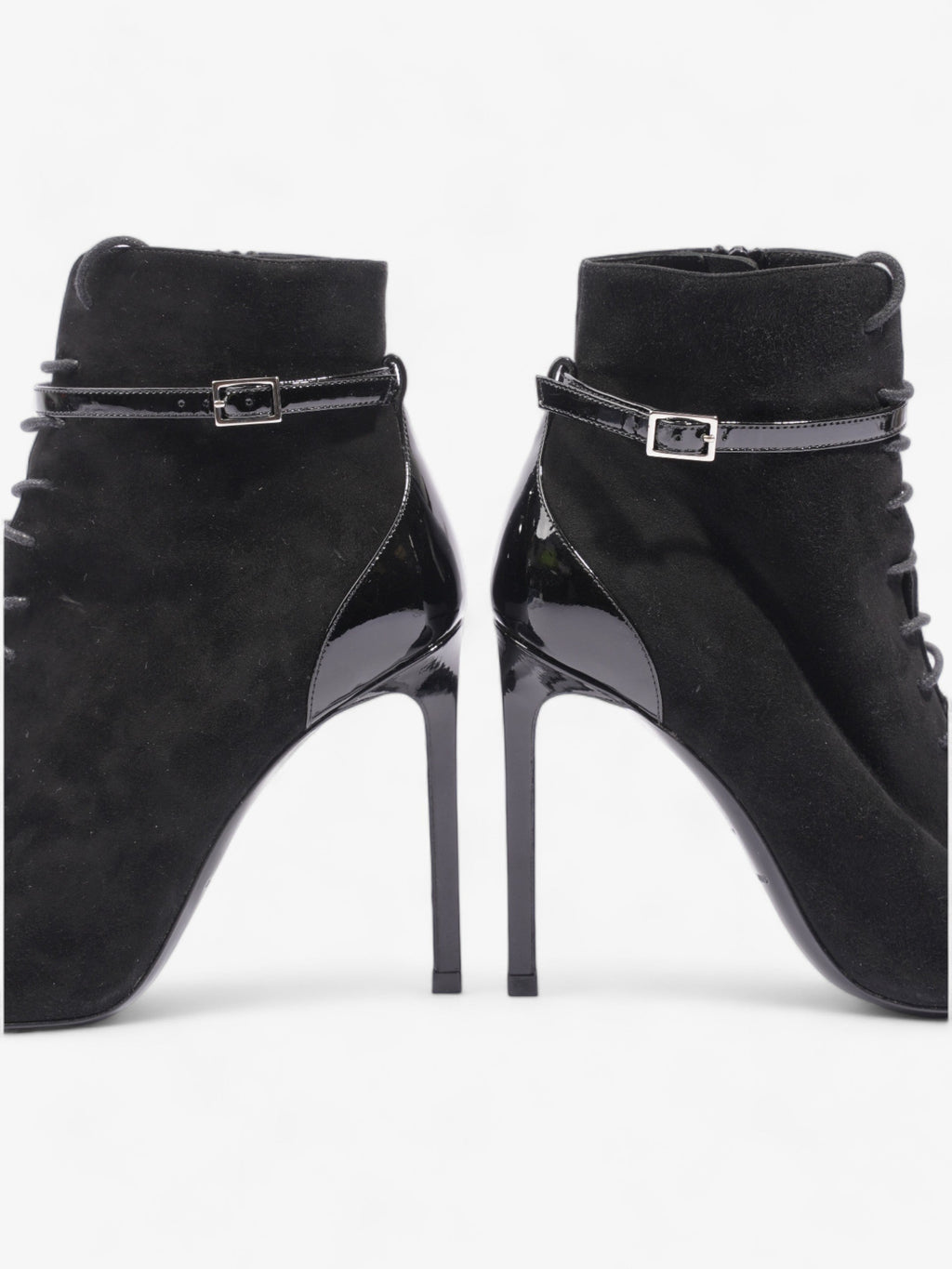 Saint Laurent Peep Toe Lace Up Boot 110 Black Suede EU 37 UK 4