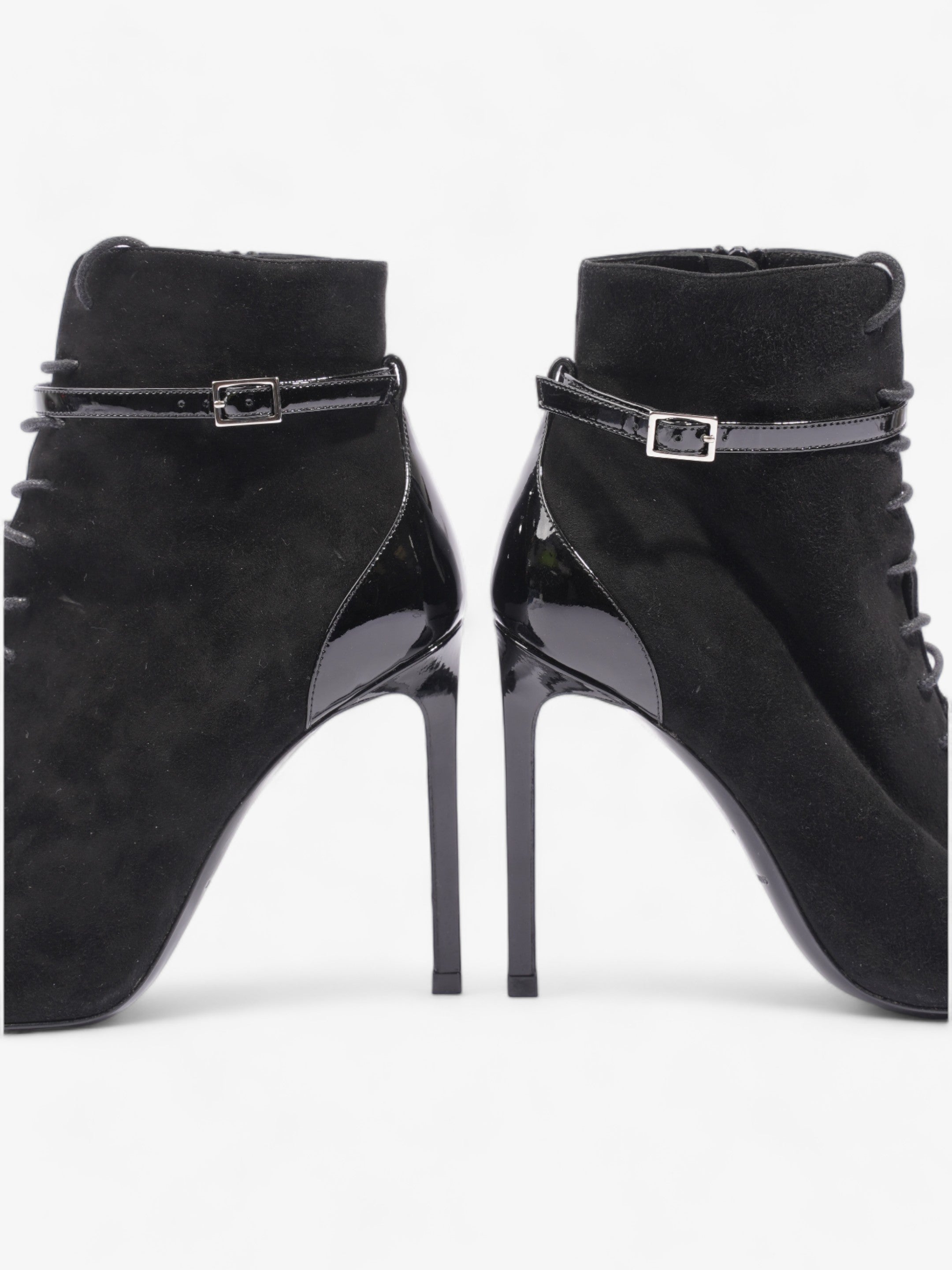Saint Laurent Peep Toe Lace Up Boot 110 Black Suede EU 37 UK 4