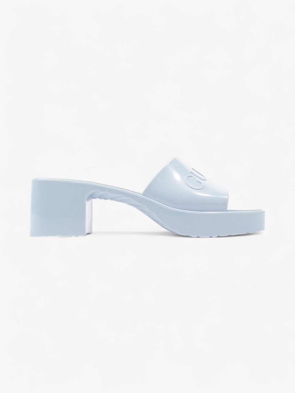 Gucci Logo Platform Slide Sandal 50mm Light Blue Rubber EU 37 UK 4