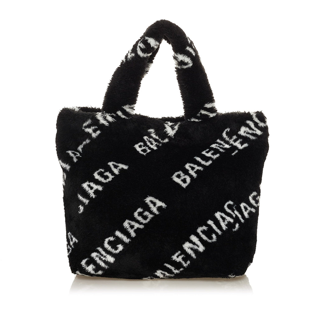 Black Balenciaga Logo Faux Fur Everyday XS Tote Bag