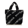 Black Balenciaga Logo Faux Fur Everyday XS Tote Bag