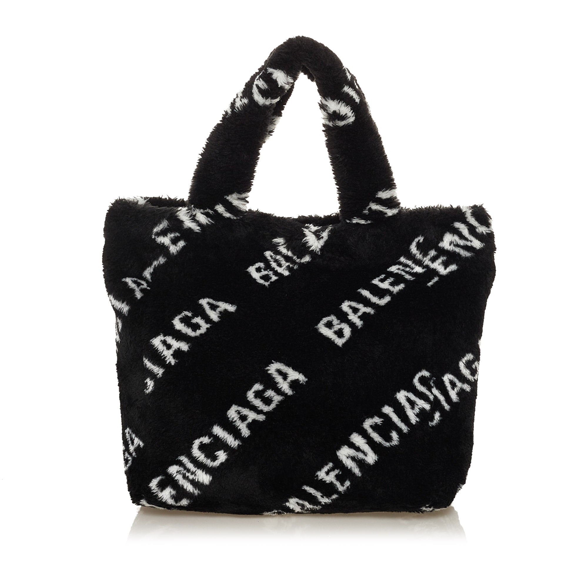 Black Balenciaga Logo Faux Fur Everyday XS Tote Bag