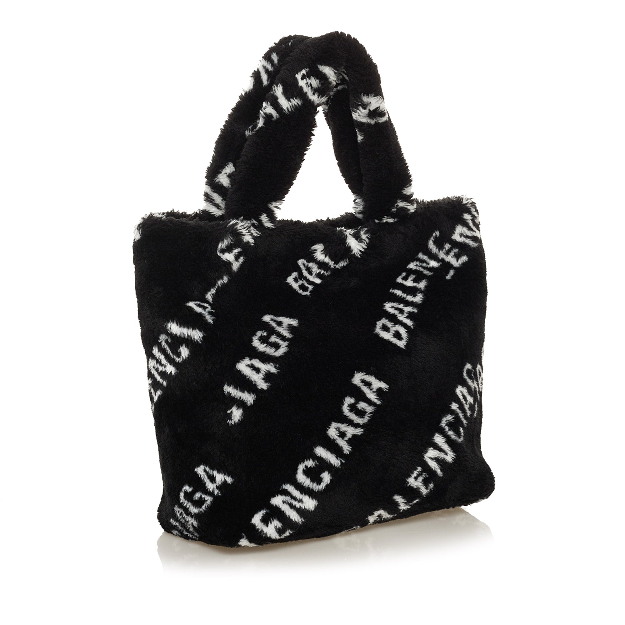 Black Balenciaga Logo Faux Fur Everyday XS Tote Bag