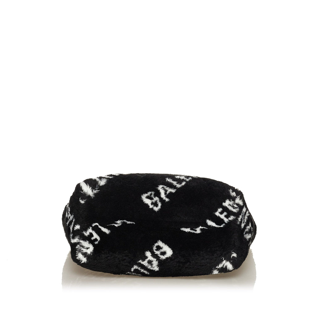 Black Balenciaga Logo Faux Fur Everyday XS Tote Bag