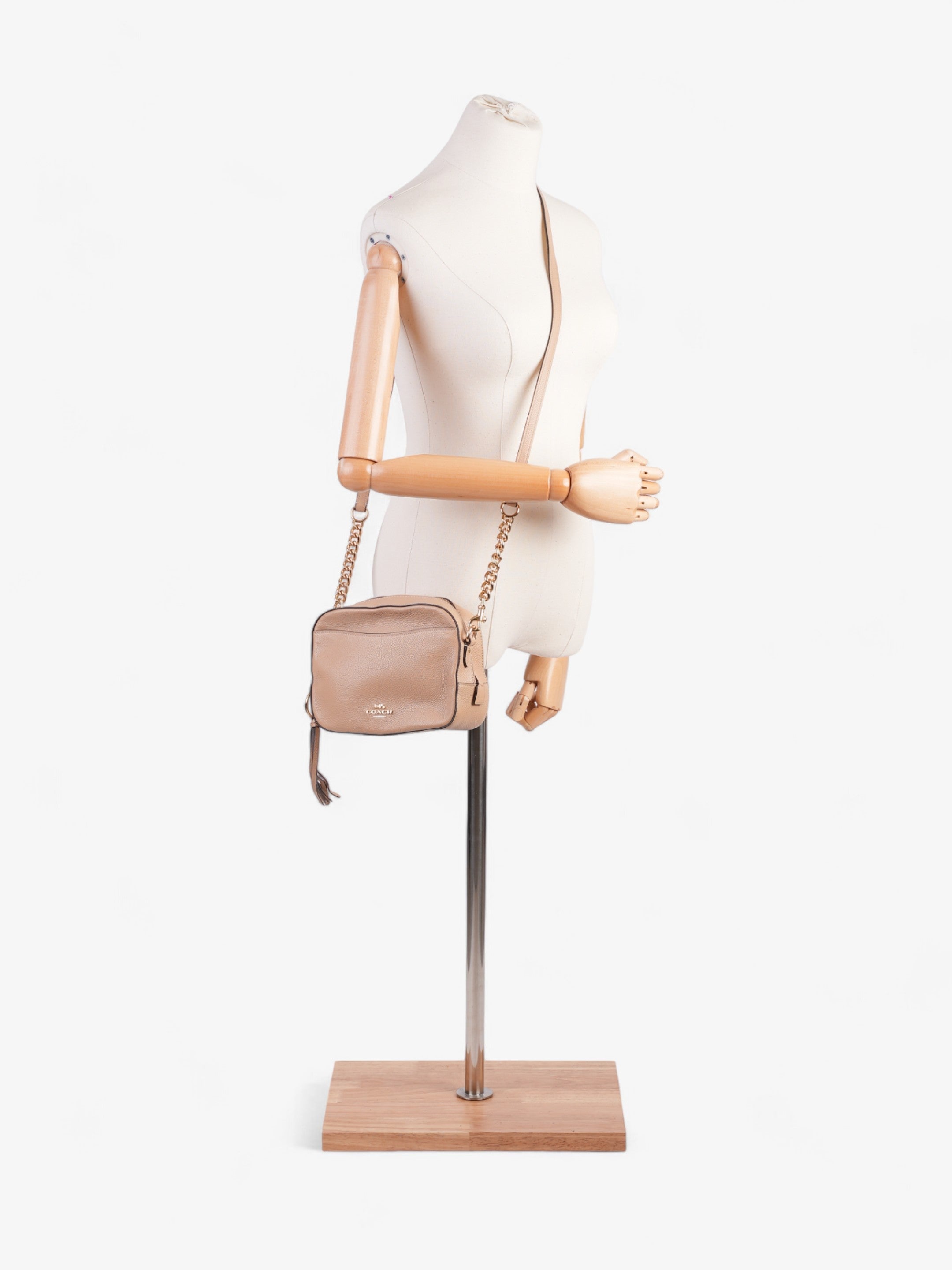 Coach Zip Around Camera Bag Beige Leather