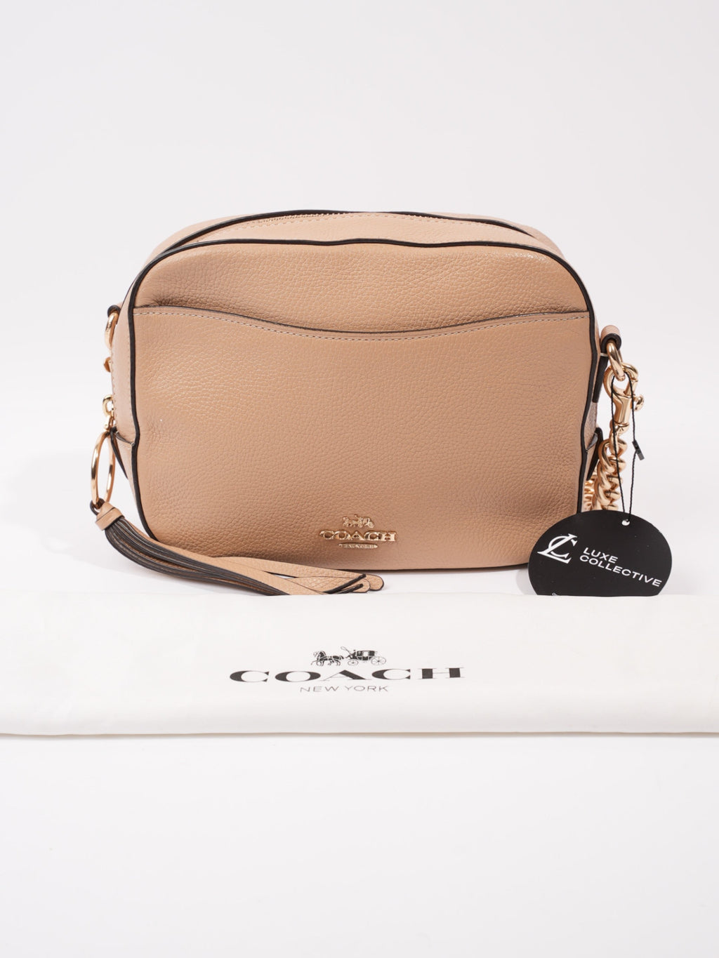 Coach Zip Around Camera Bag Beige Leather