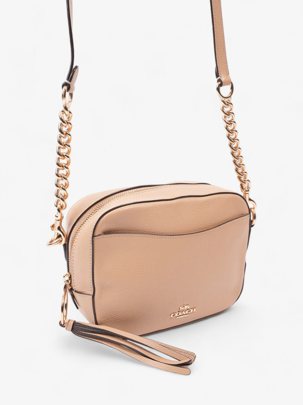 Coach Zip Around Camera Bag Beige Leather