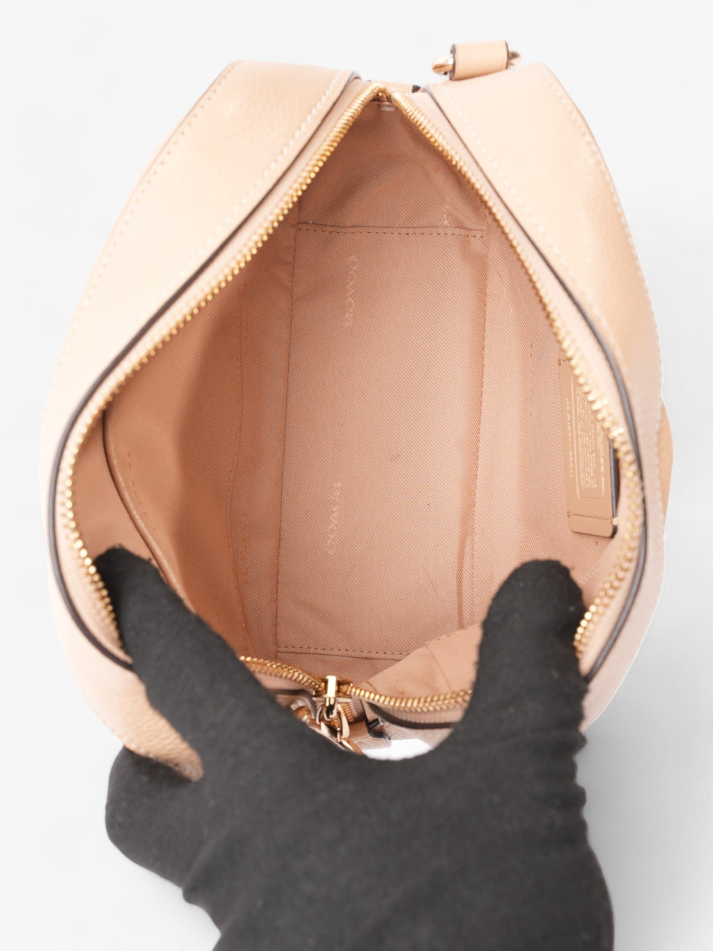 Coach Zip Around Camera Bag Beige Leather
