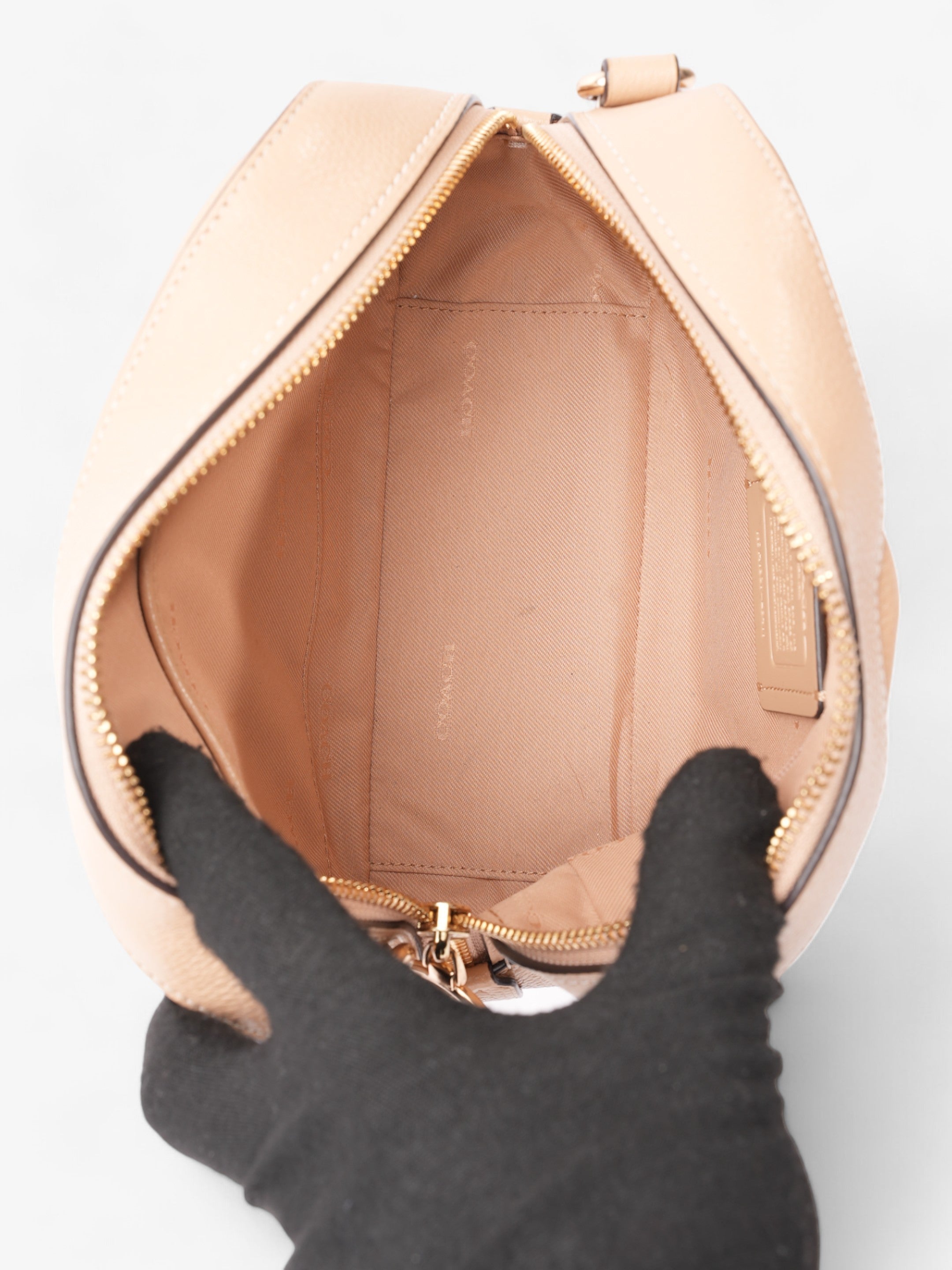 Coach Zip Around Camera Bag Beige Leather
